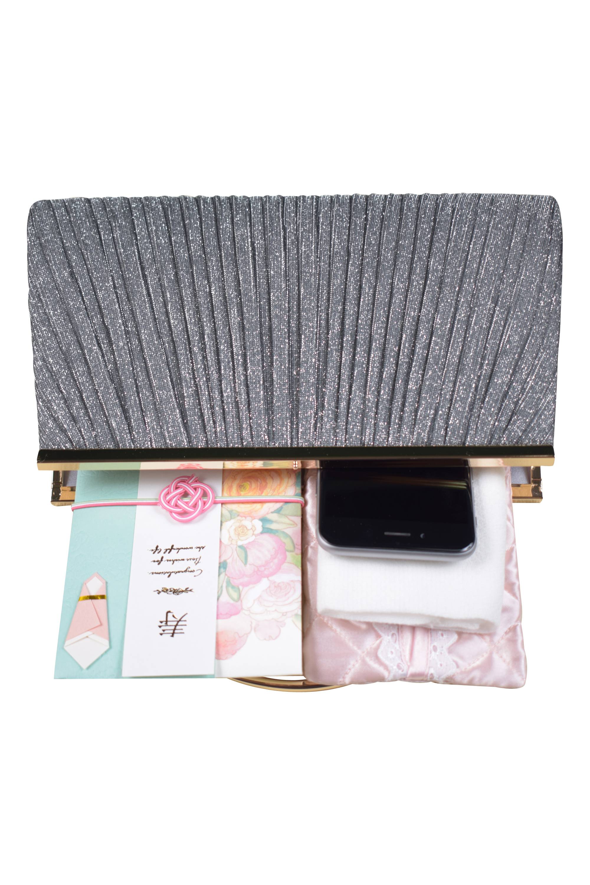 Hermoso luxe 持ち手付きラメプリーツグレーバッグ をレンタル - 結婚