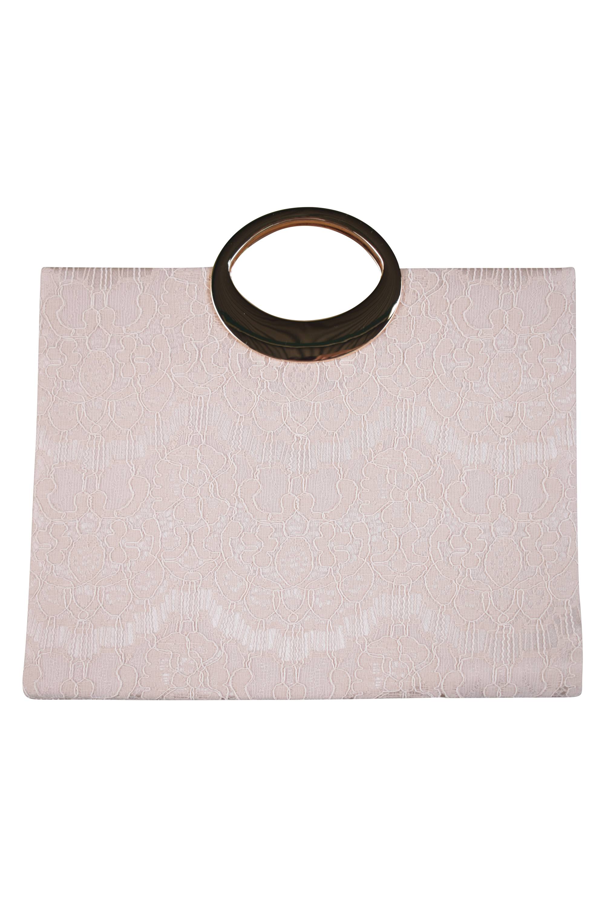 持ち手付きレースベージュバッグ