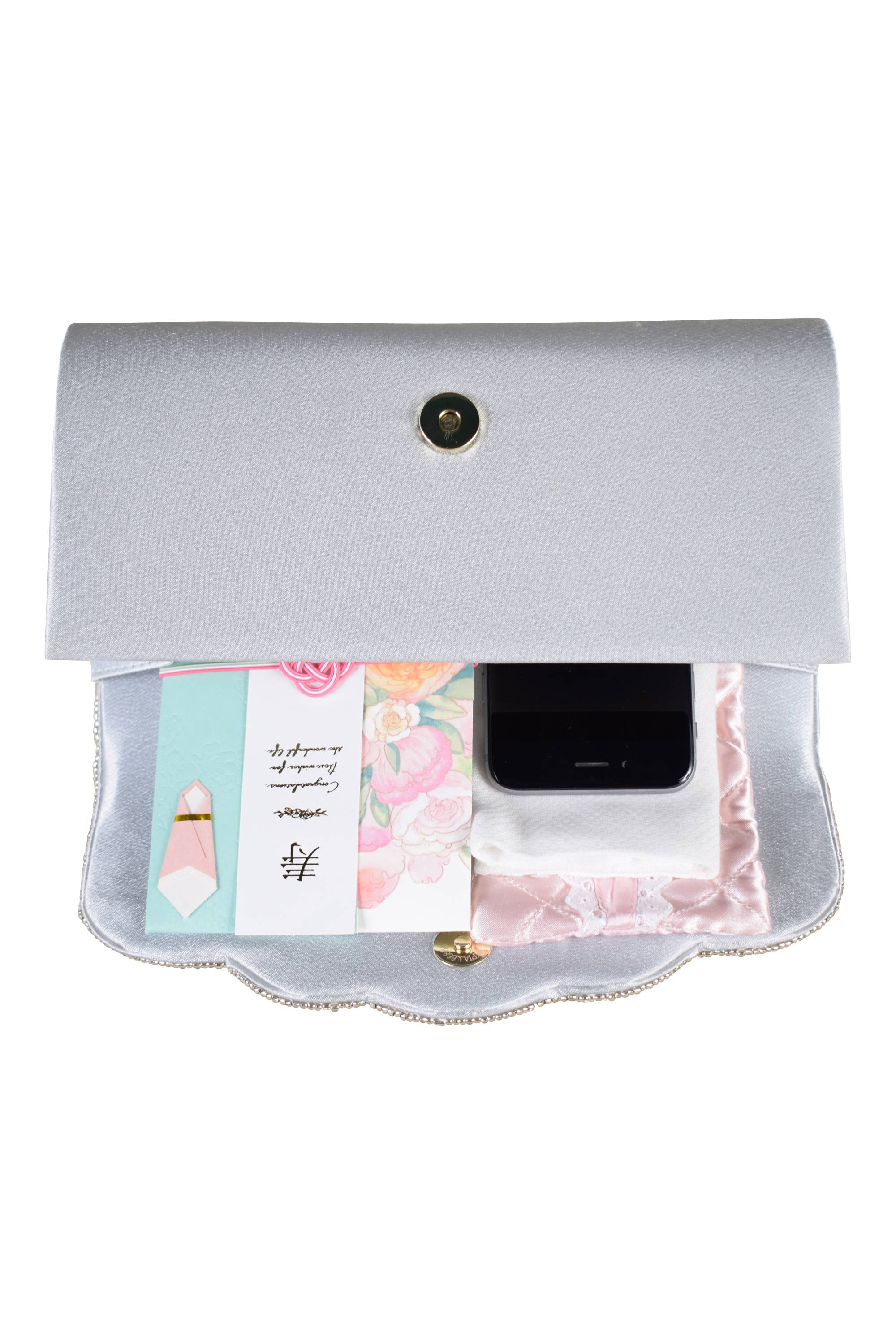 スカラップビーズ＆パールシルバーバッグ