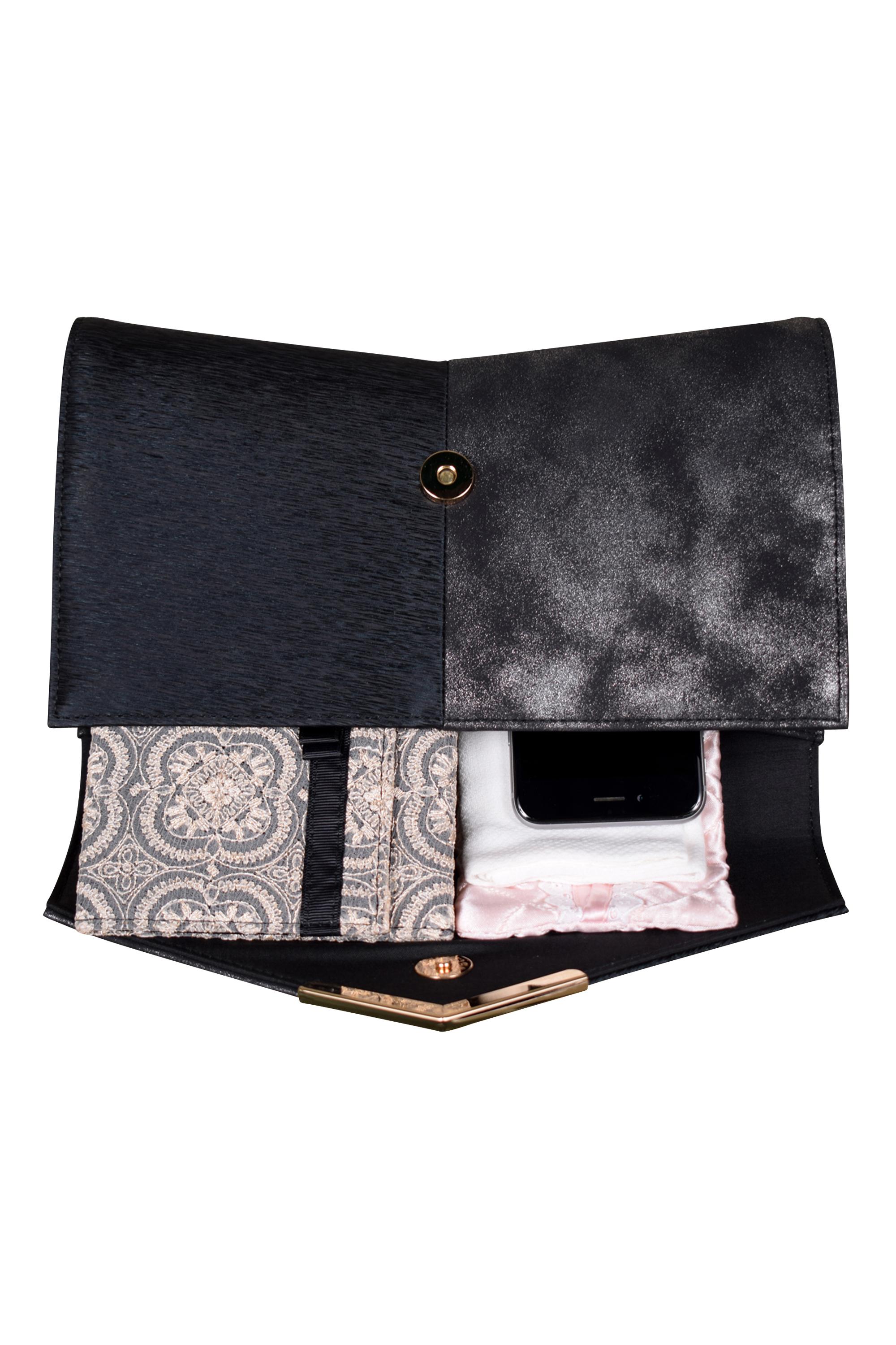 シャイニー異素材切替ブラックバッグ