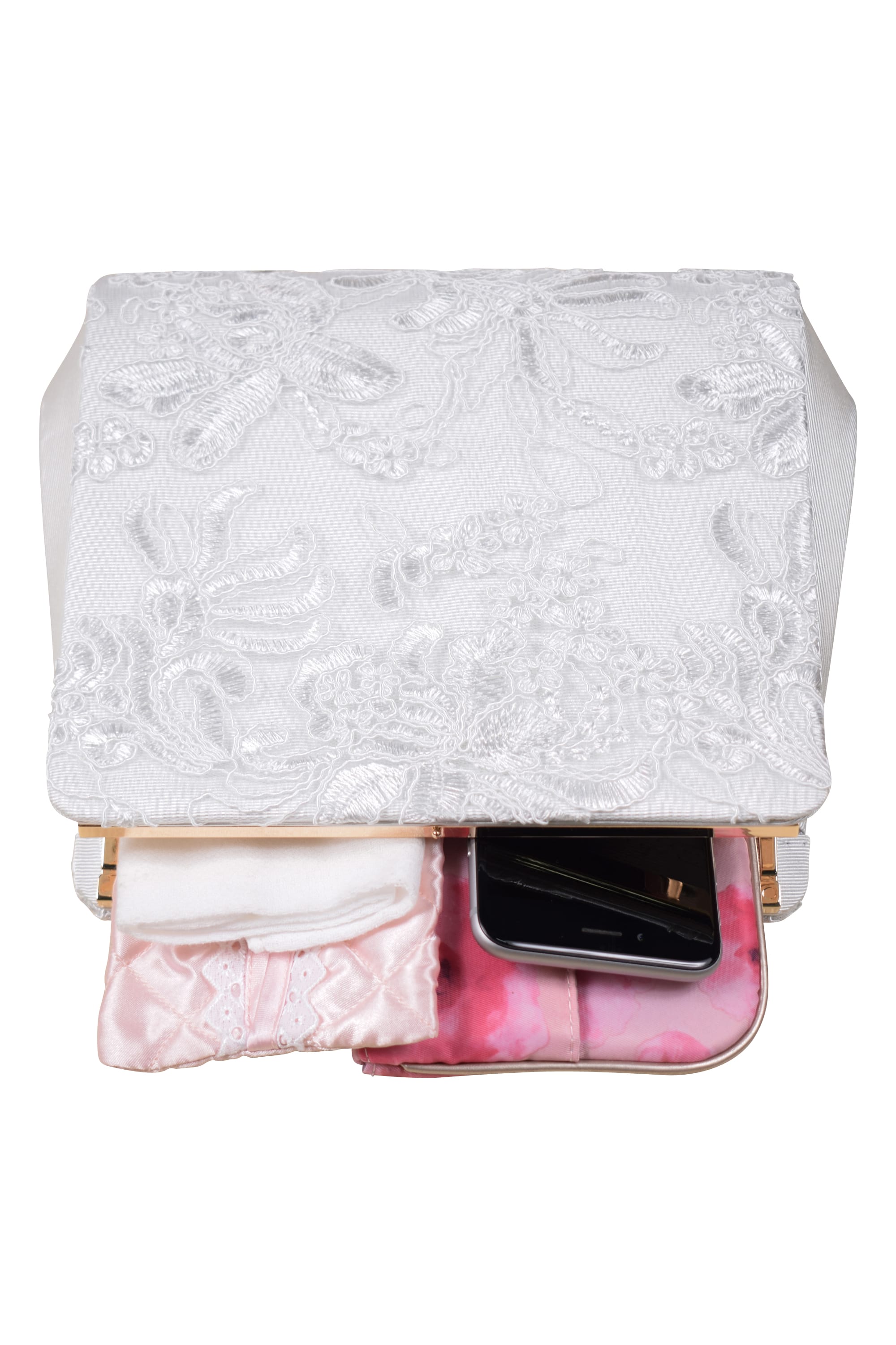 花刺繍がま口グレーバッグ