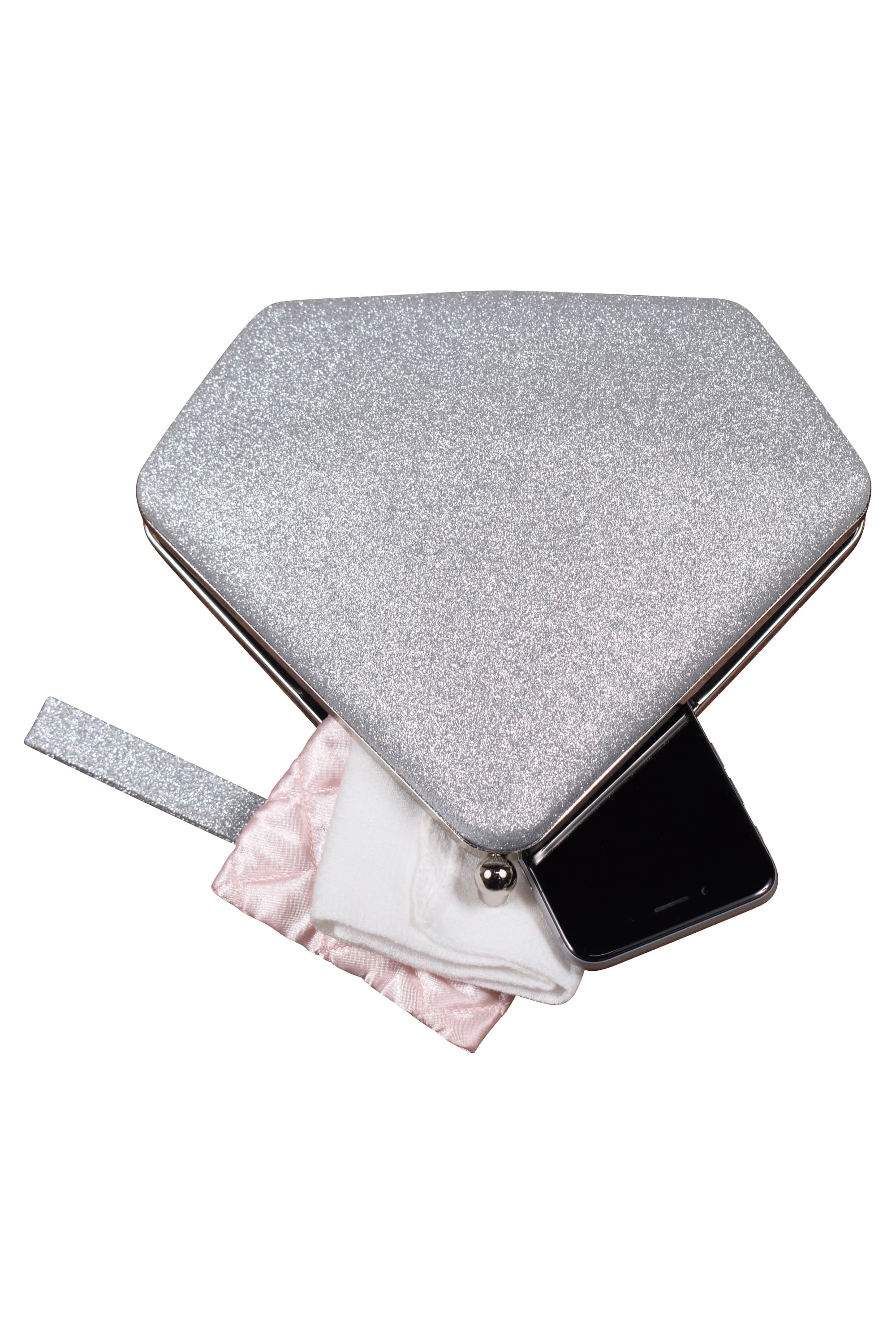 ラメ五角形コンパクトシルバーバッグ