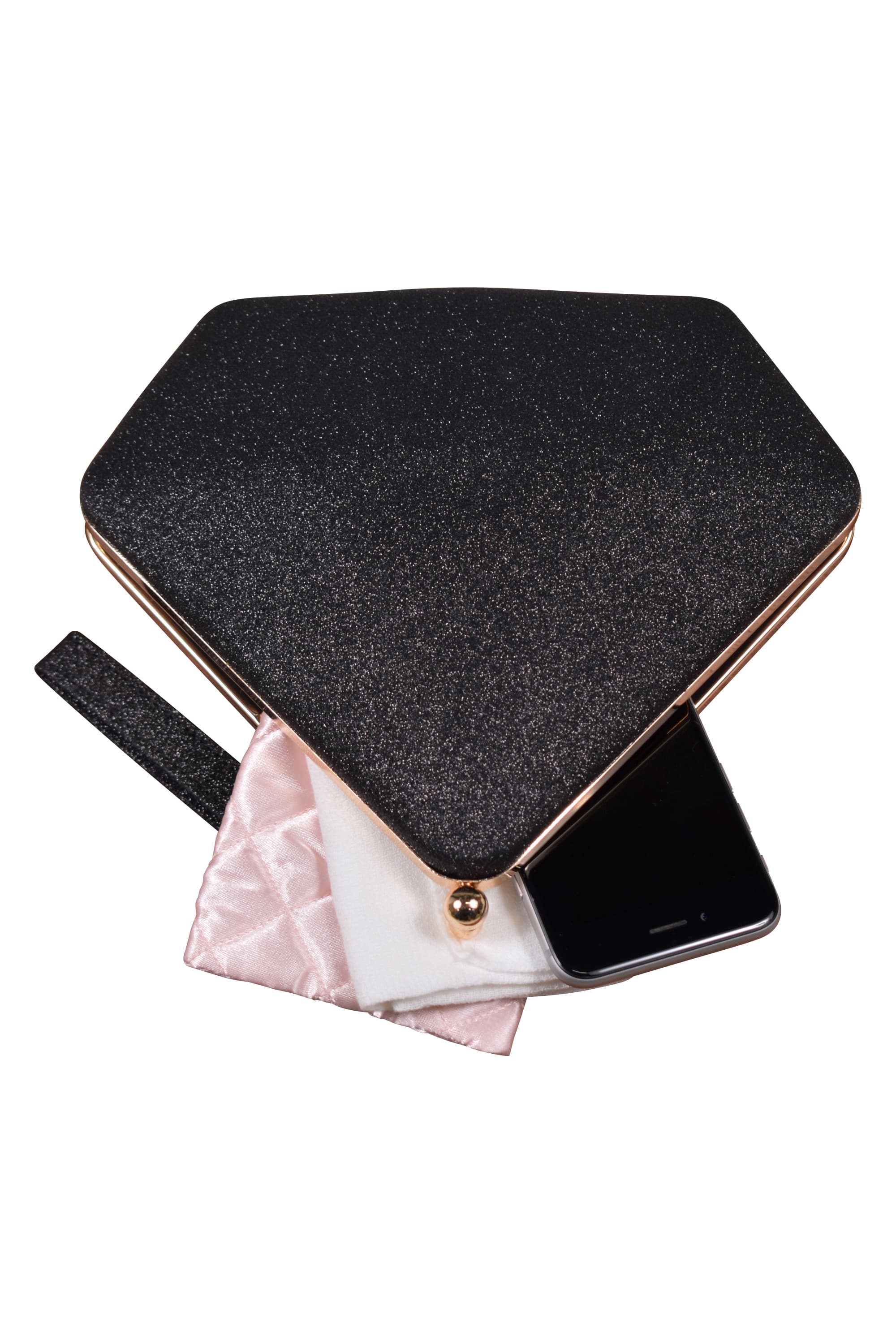 ラメ五角形コンパクトブラックバッグ