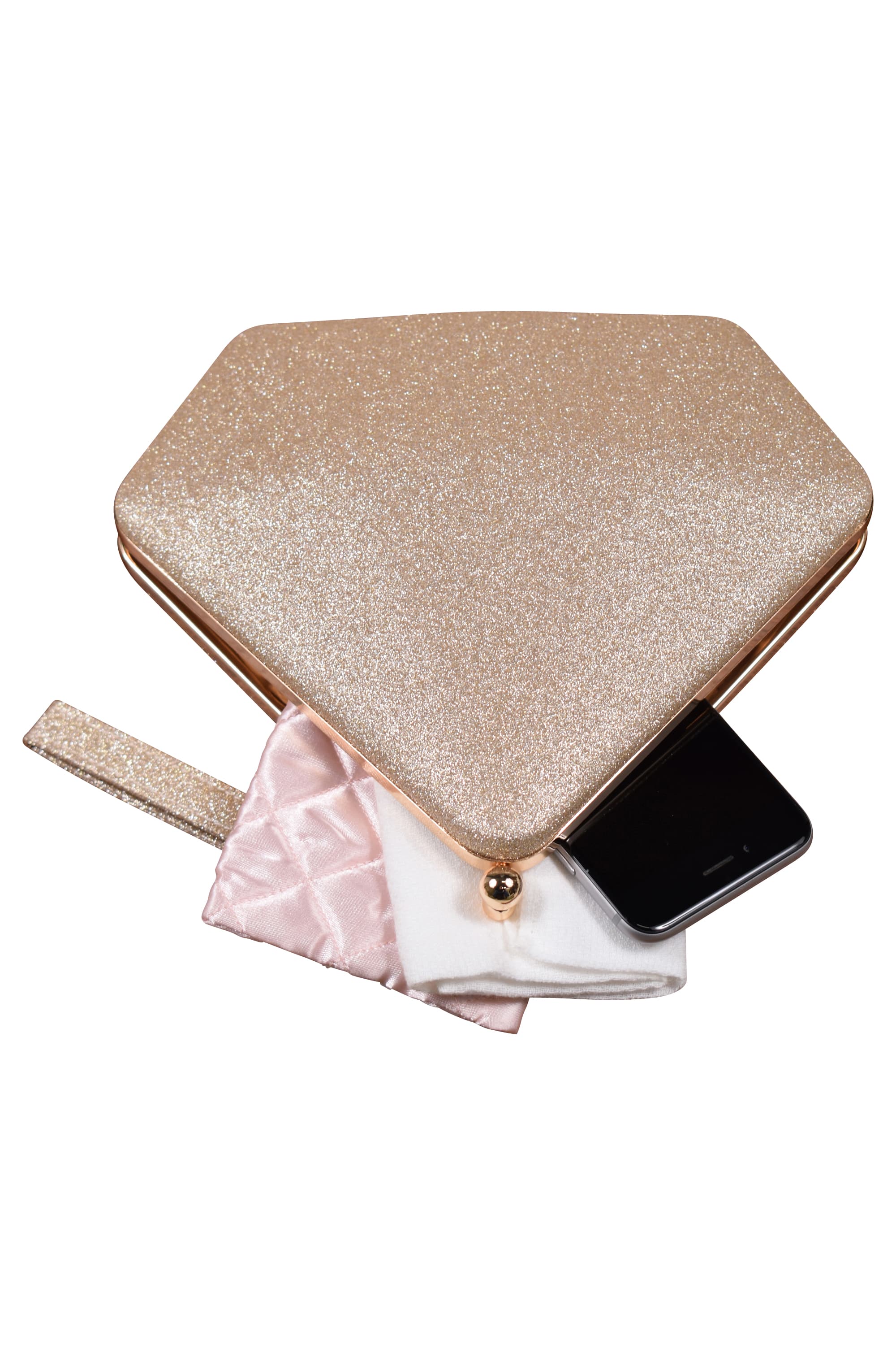 ラメ五角形コンパクトゴールドバッグ