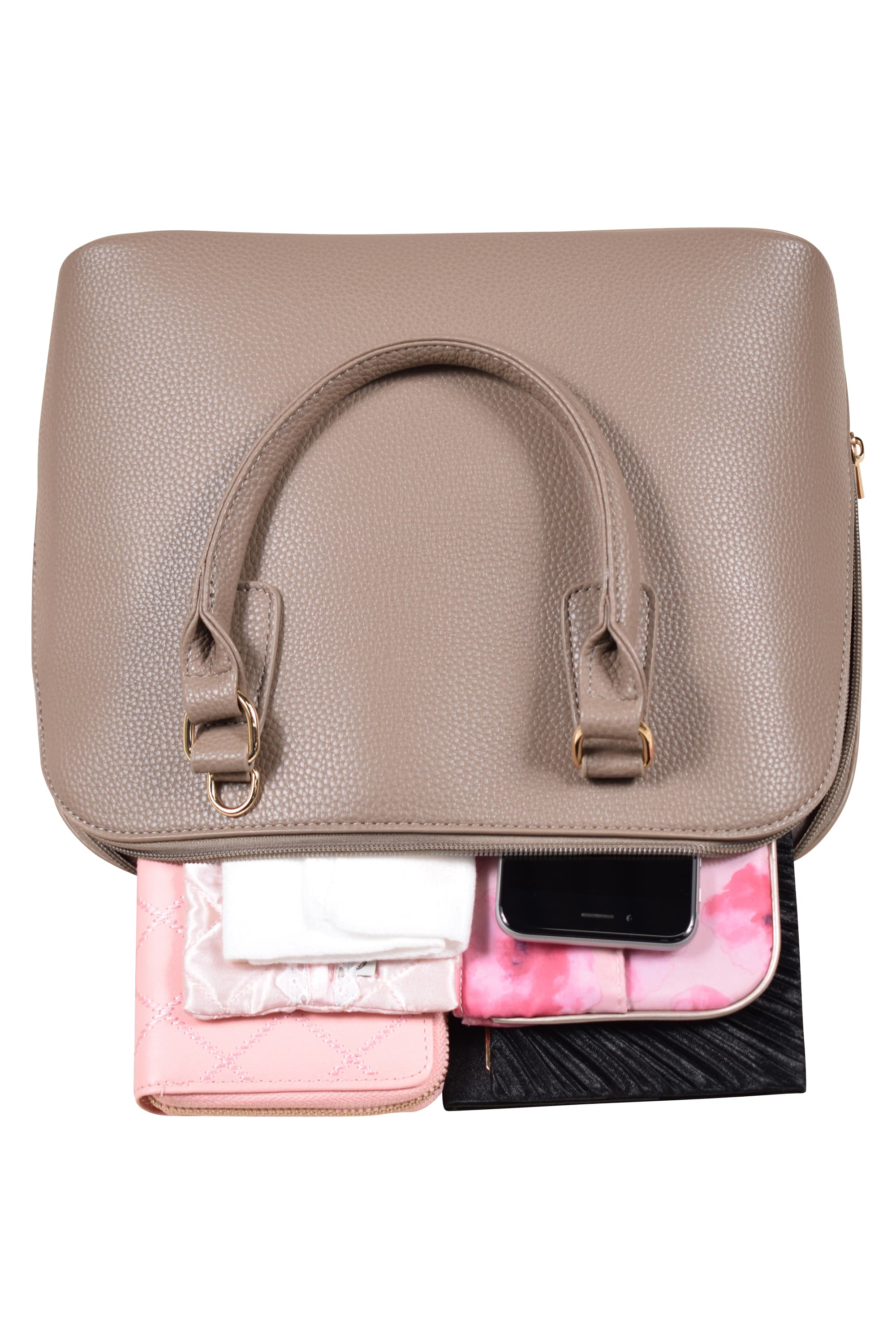 ラウンドジップグレージュバッグ