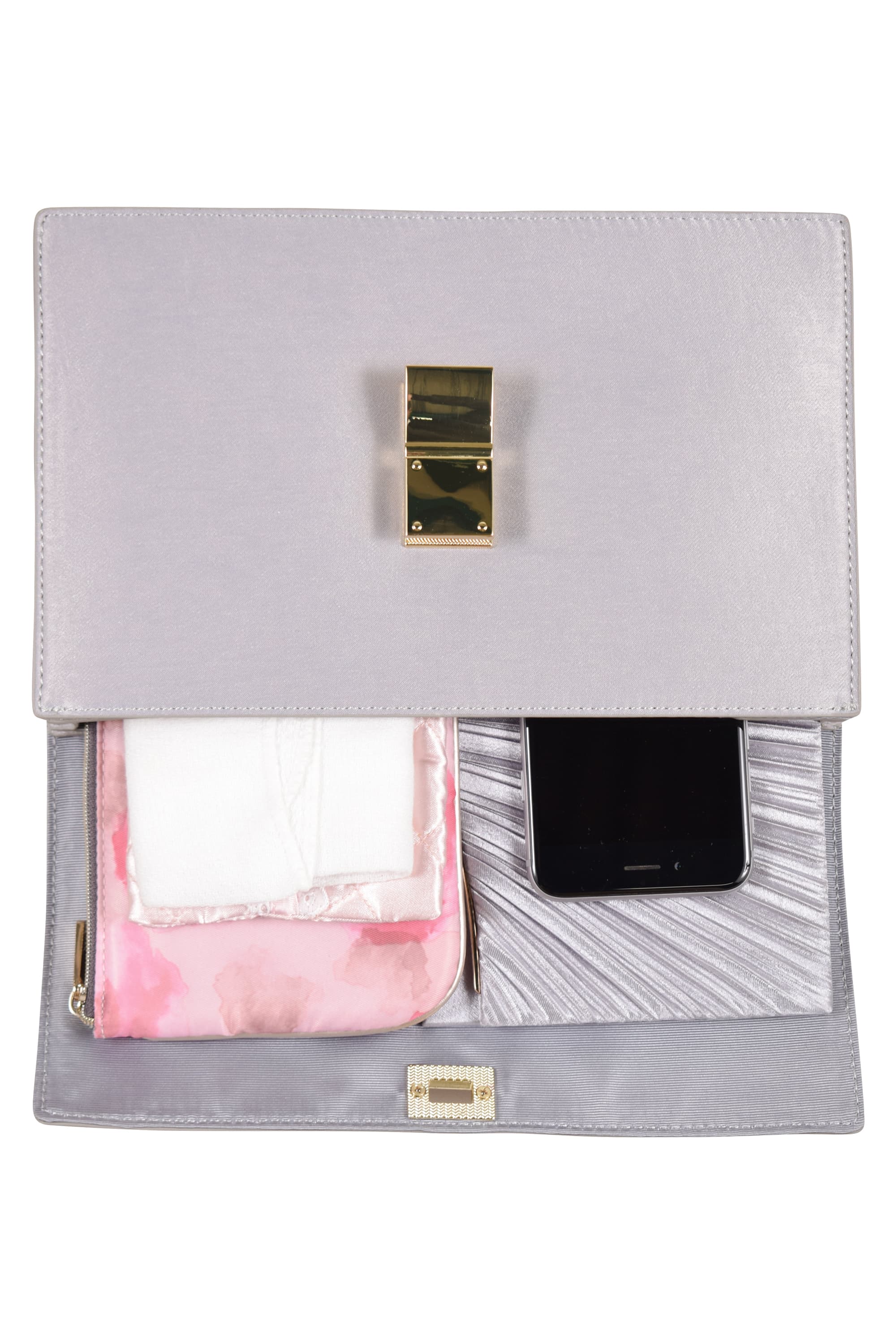 ヴィンテージサテンライトグレークラッチバッグ