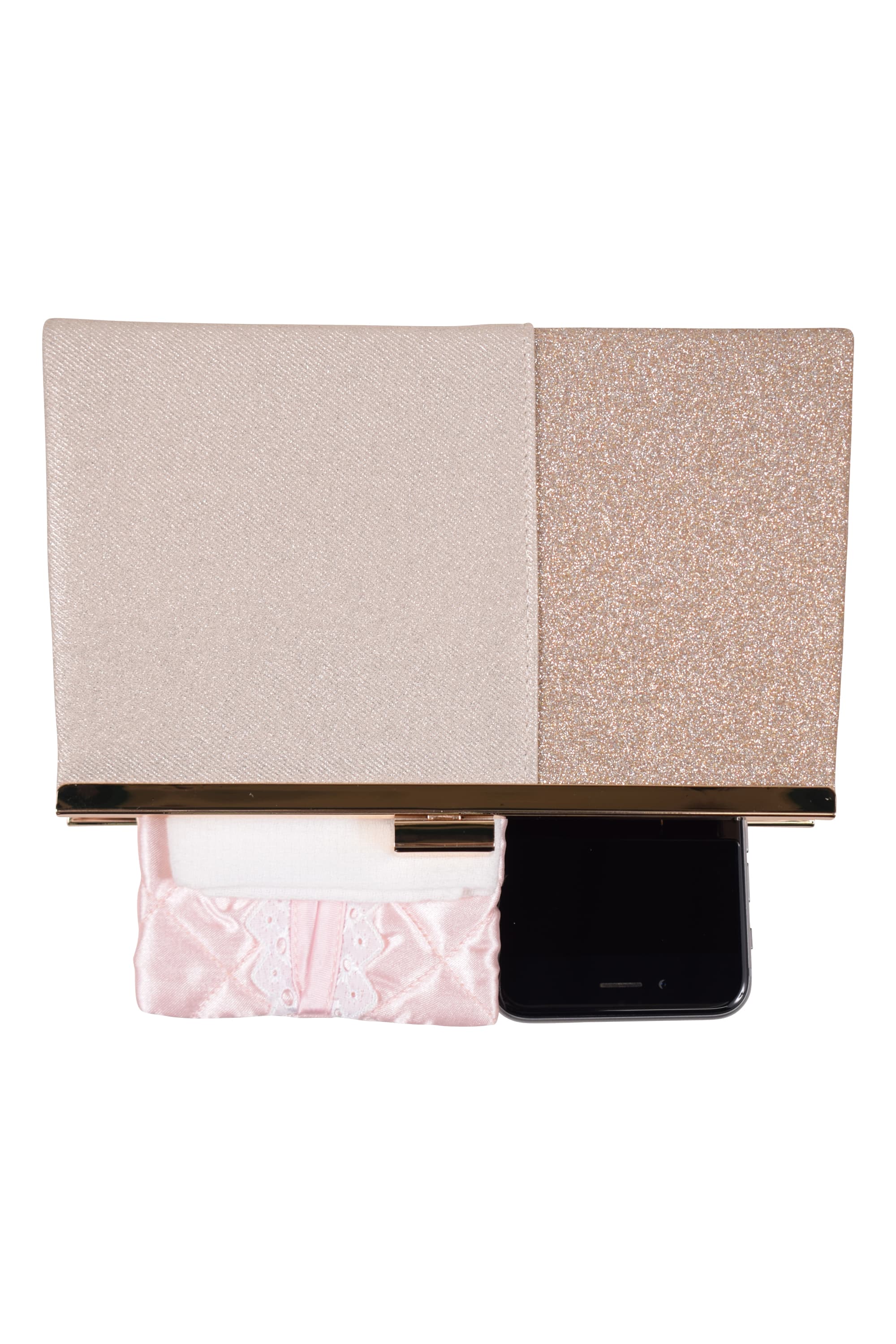 バイカラー異素材ゴールドバッグ