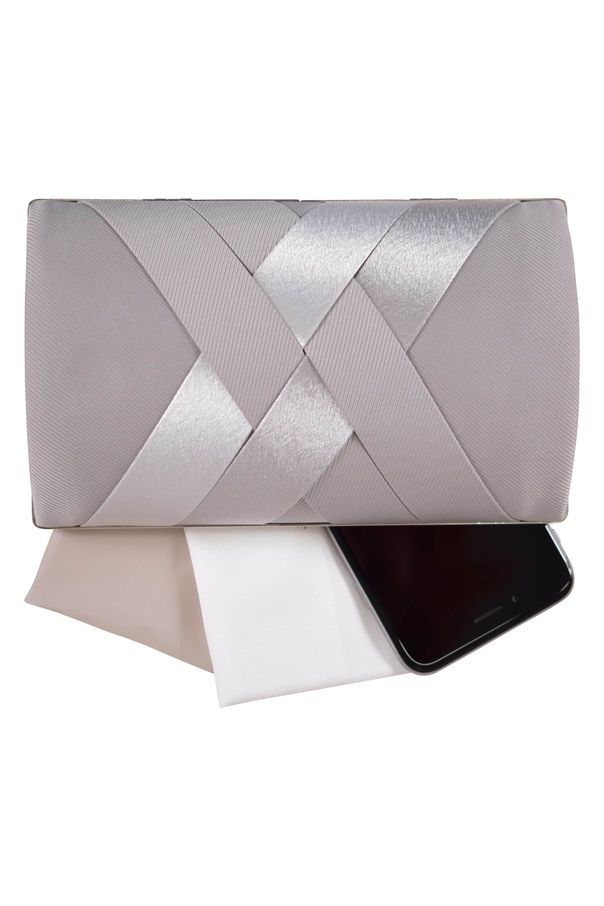 サテンクロス編みシルバーバッグ