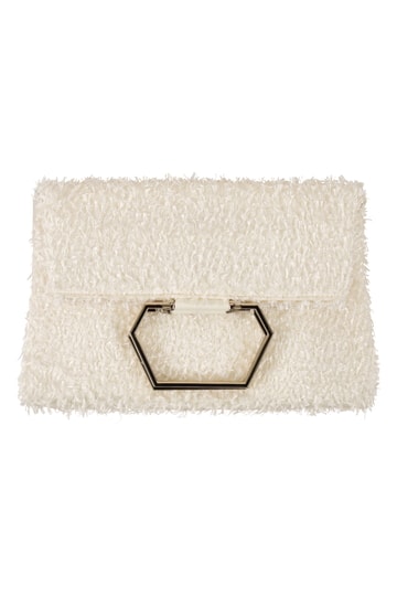 メタルハンドル×シャギーベージュバッグ