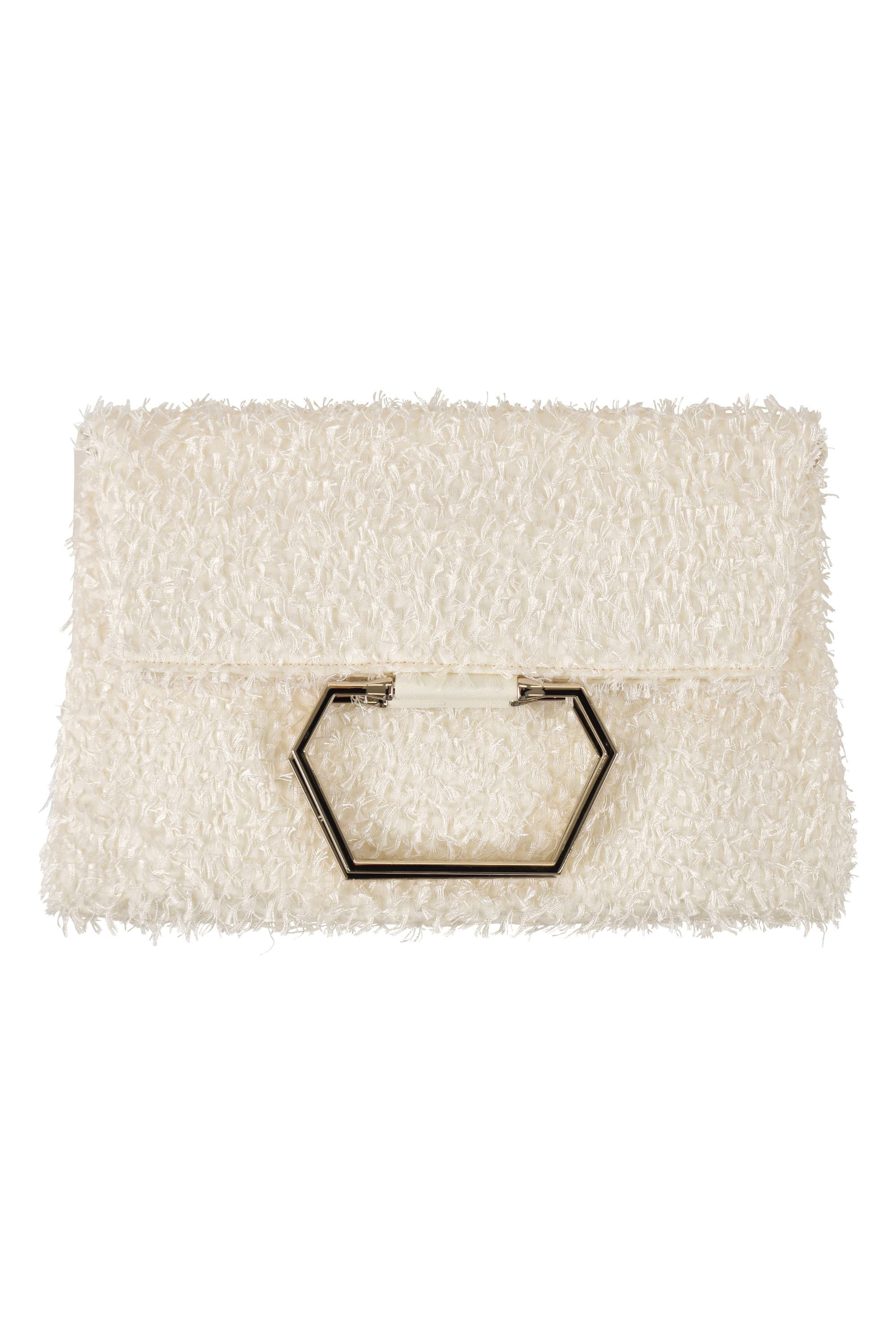 メタルハンドル×シャギーベージュバッグ