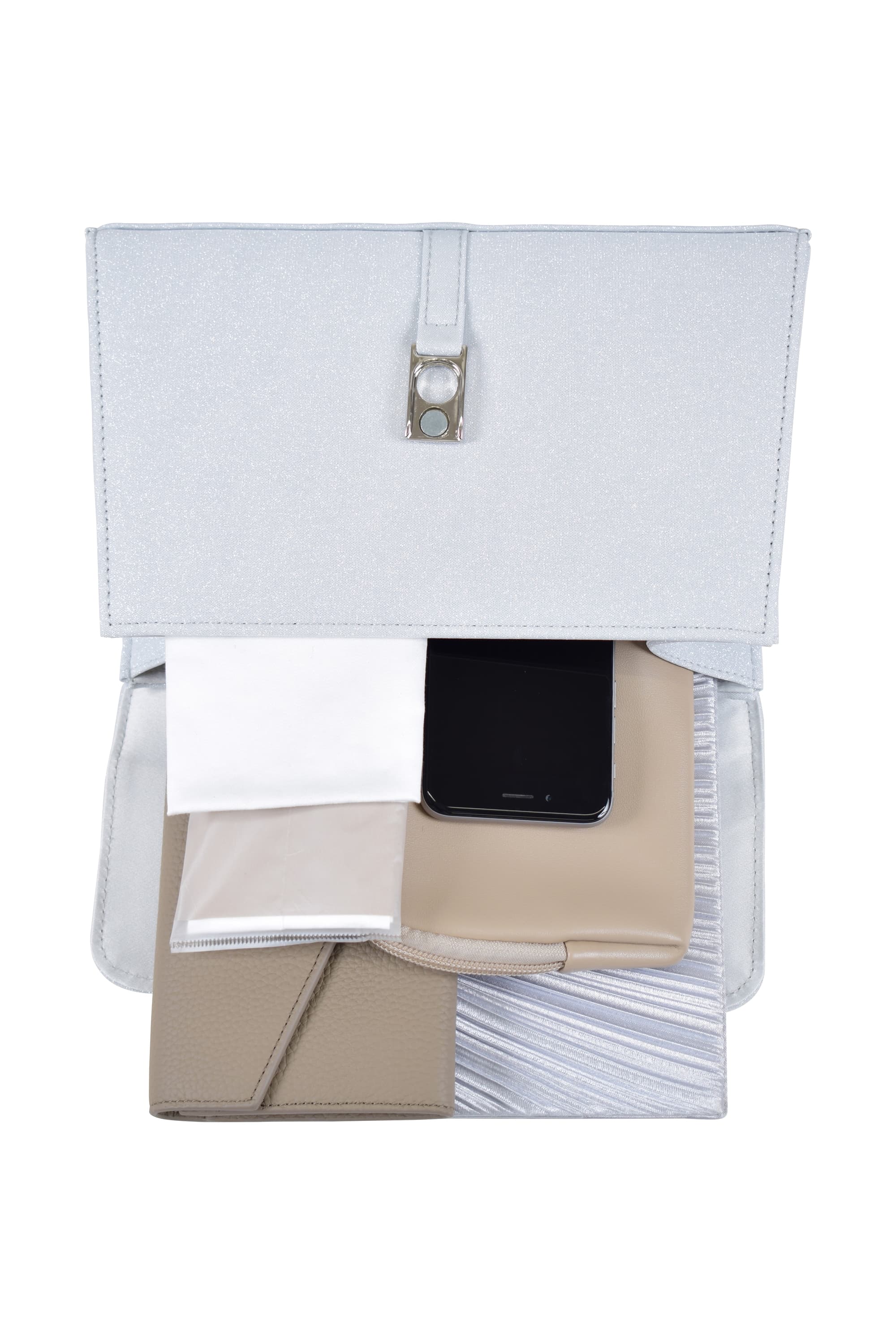 ベルト風スクエア型ラメシルバーバッグ