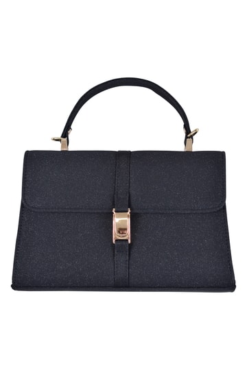 ベルト風スクエア型ラメブラックバッグ