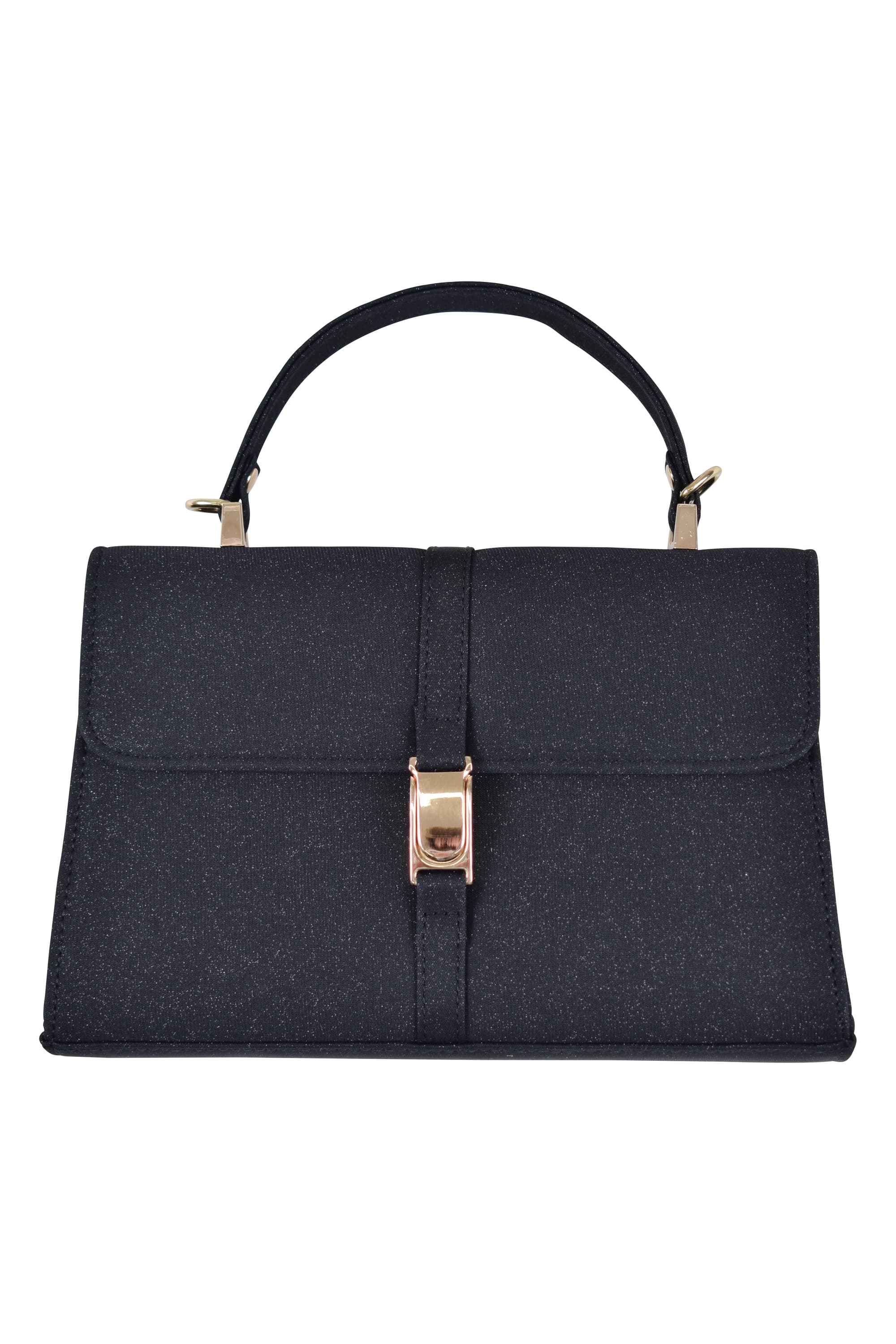 ベルト風スクエア型ラメブラックバッグ