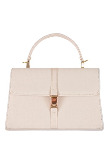 ベルト風スクエア型ラメベージュバッグ