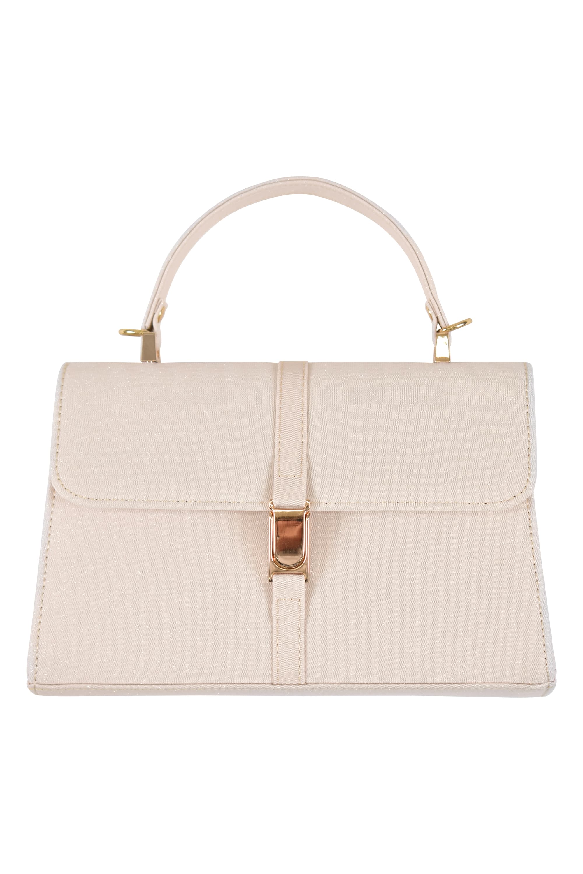 ベルト風スクエア型ラメベージュバッグ