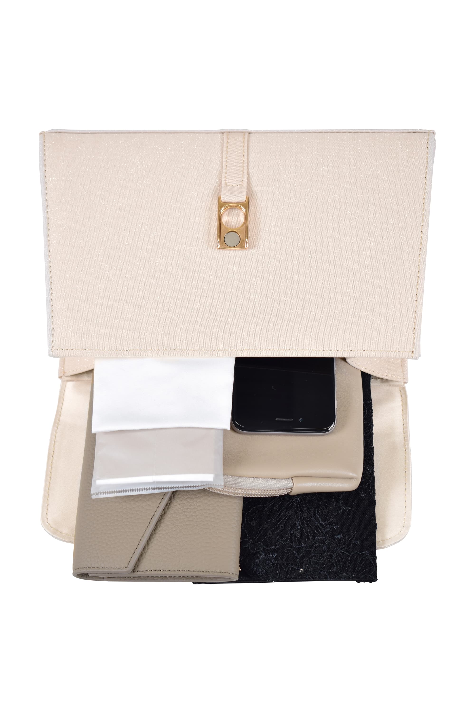 ベルト風スクエア型ラメベージュバッグ