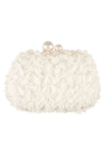 フラワー風チュール&times;パール口金アイボリーバッグ