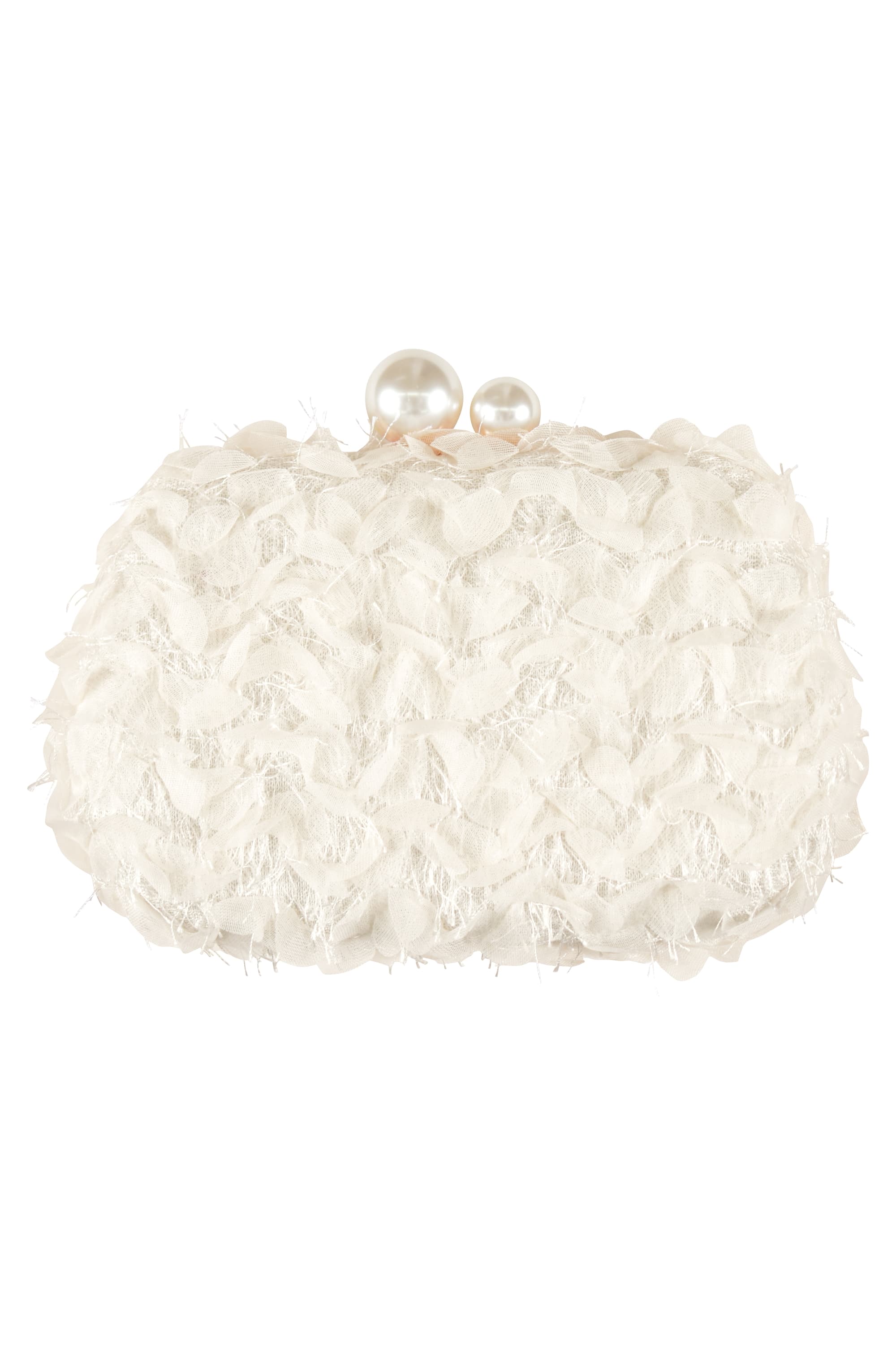 フラワー風チュール&times;パール口金アイボリーバッグ