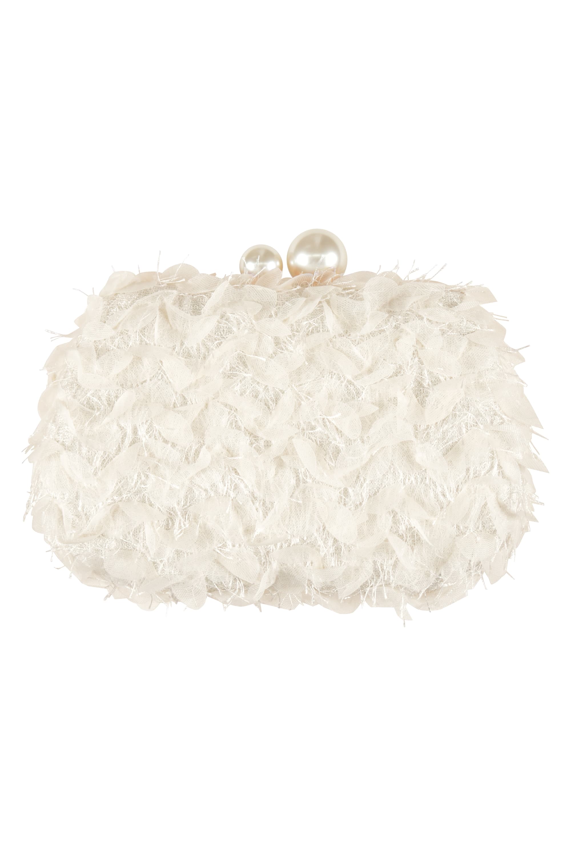 フラワー風チュール&times;パール口金アイボリーバッグ