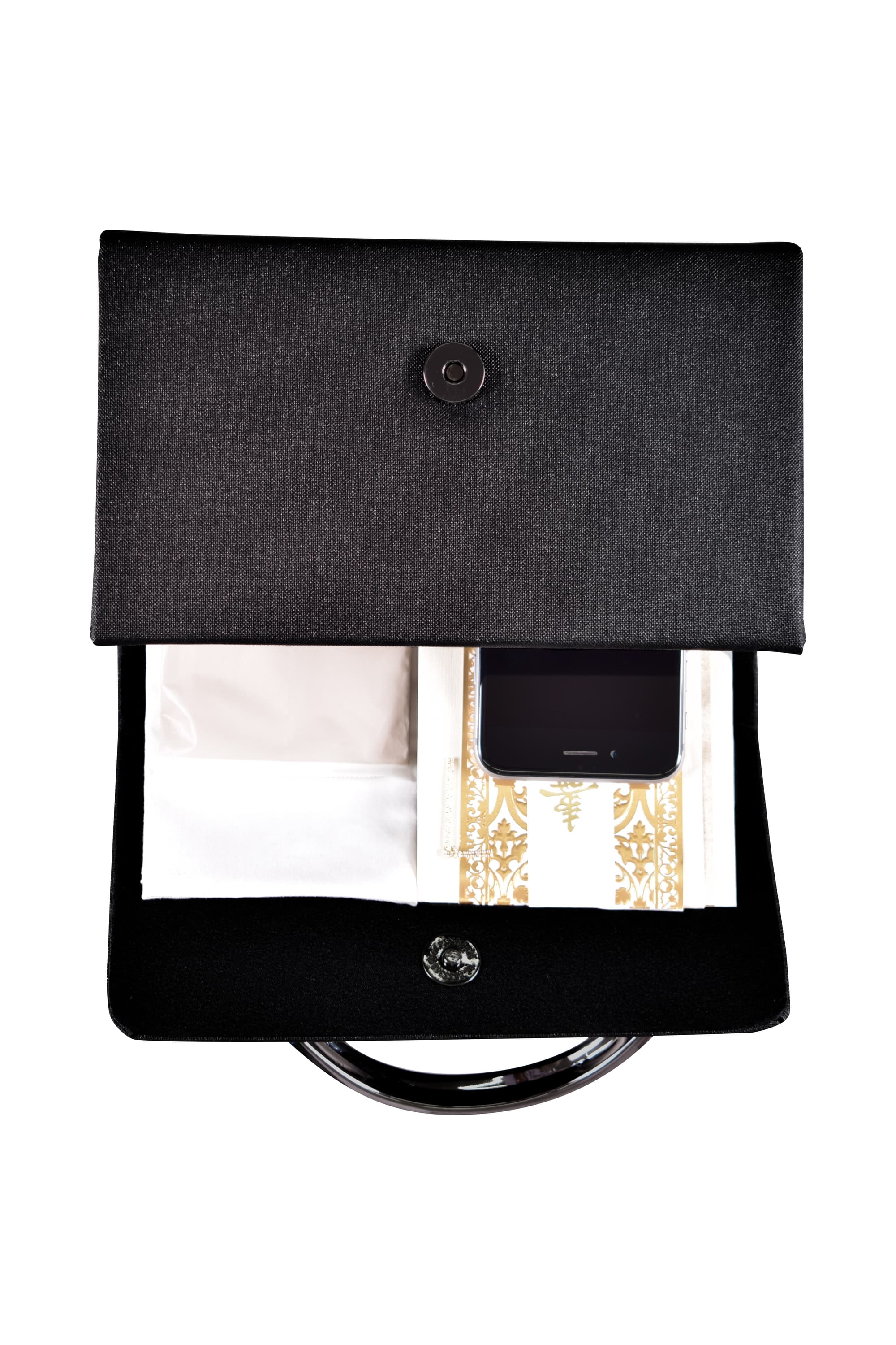 オーバルメタルハンドルブラックバッグ