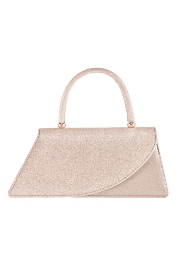 カーブフラップ&times;ラメ台形ピンクベージュバッグ