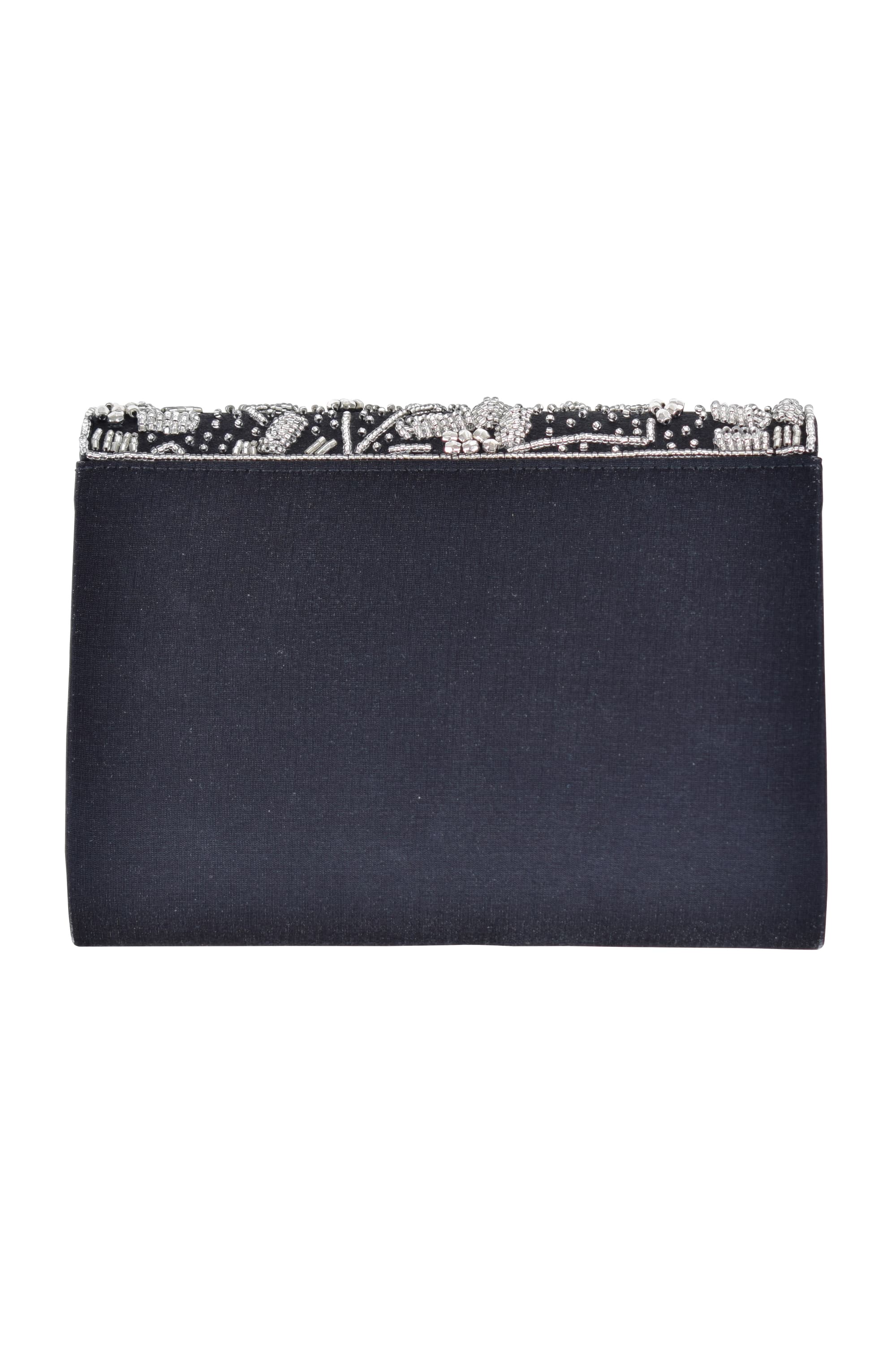 フラワービーズ刺繍スクエアブラックバッグ