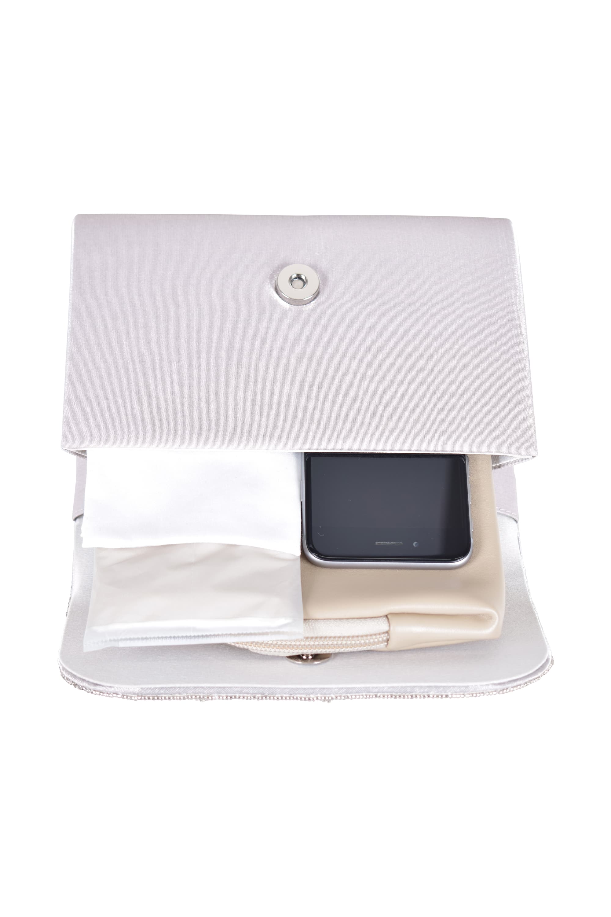 フラワービーズ刺繍スクエアシルバーバッグ