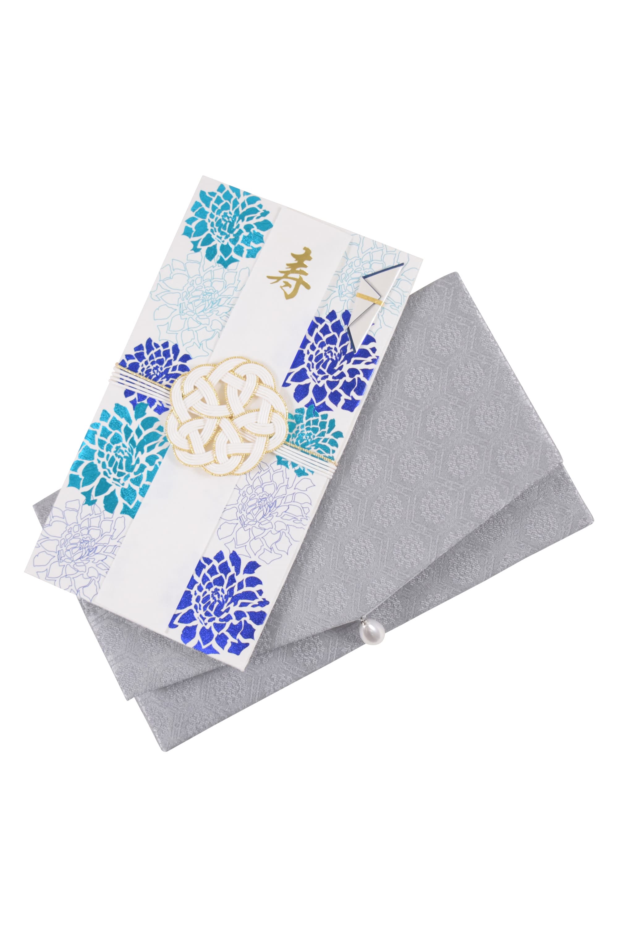 亀甲モチーフパール付きシルバー袱紗