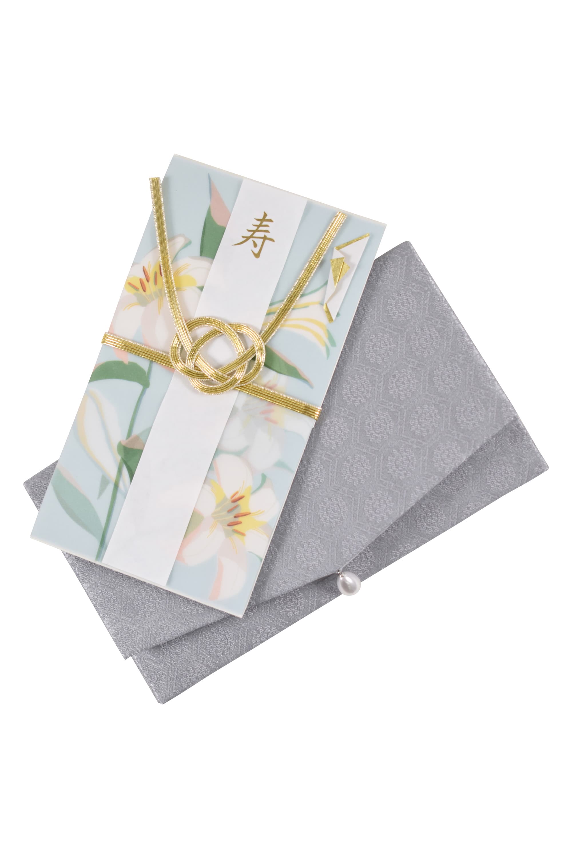 亀甲モチーフパール付きシルバー袱紗