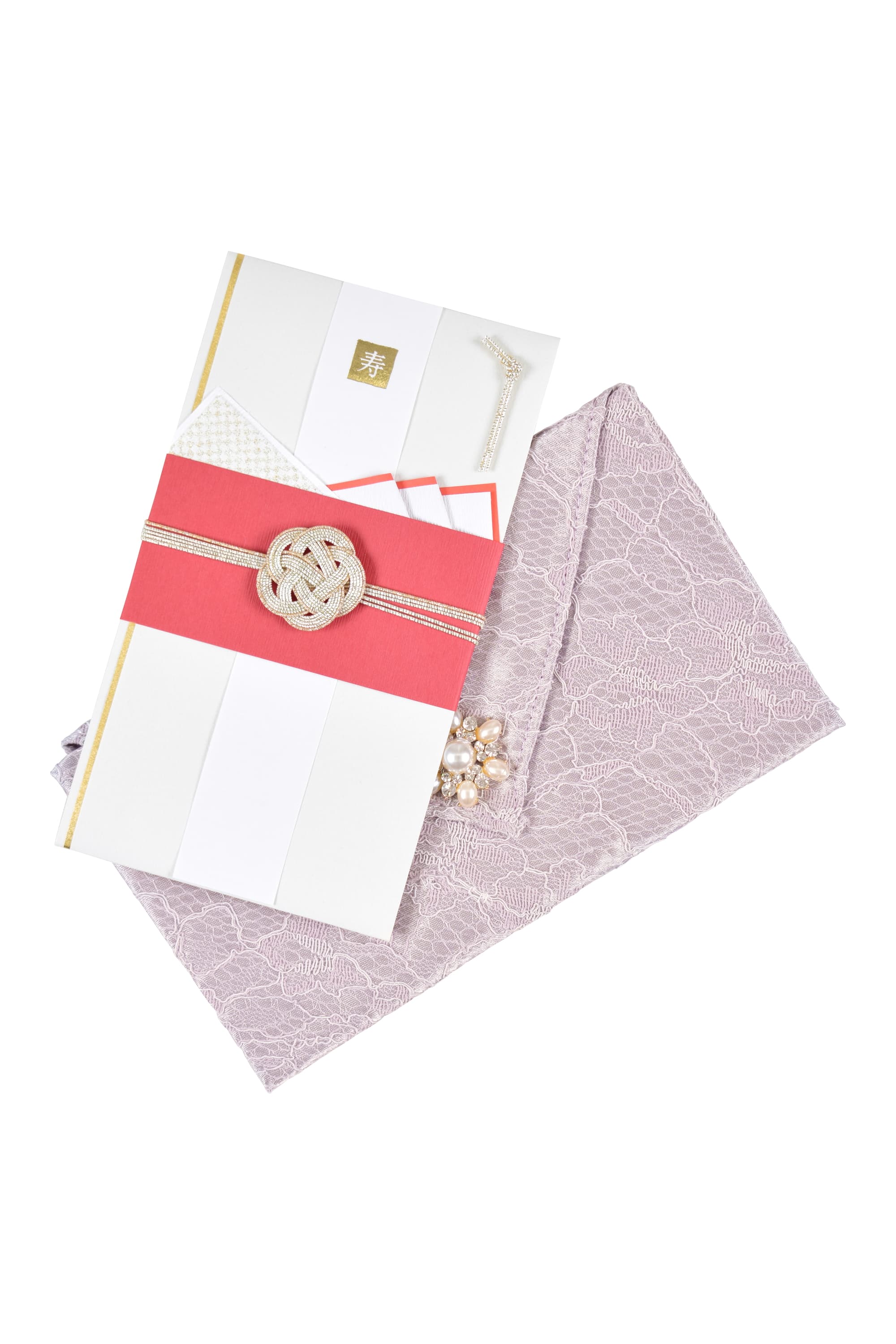 ビジュー付き花柄レースパープル袱紗