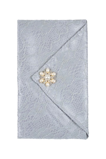 ビジュー付き花柄レースサックスブルー袱紗