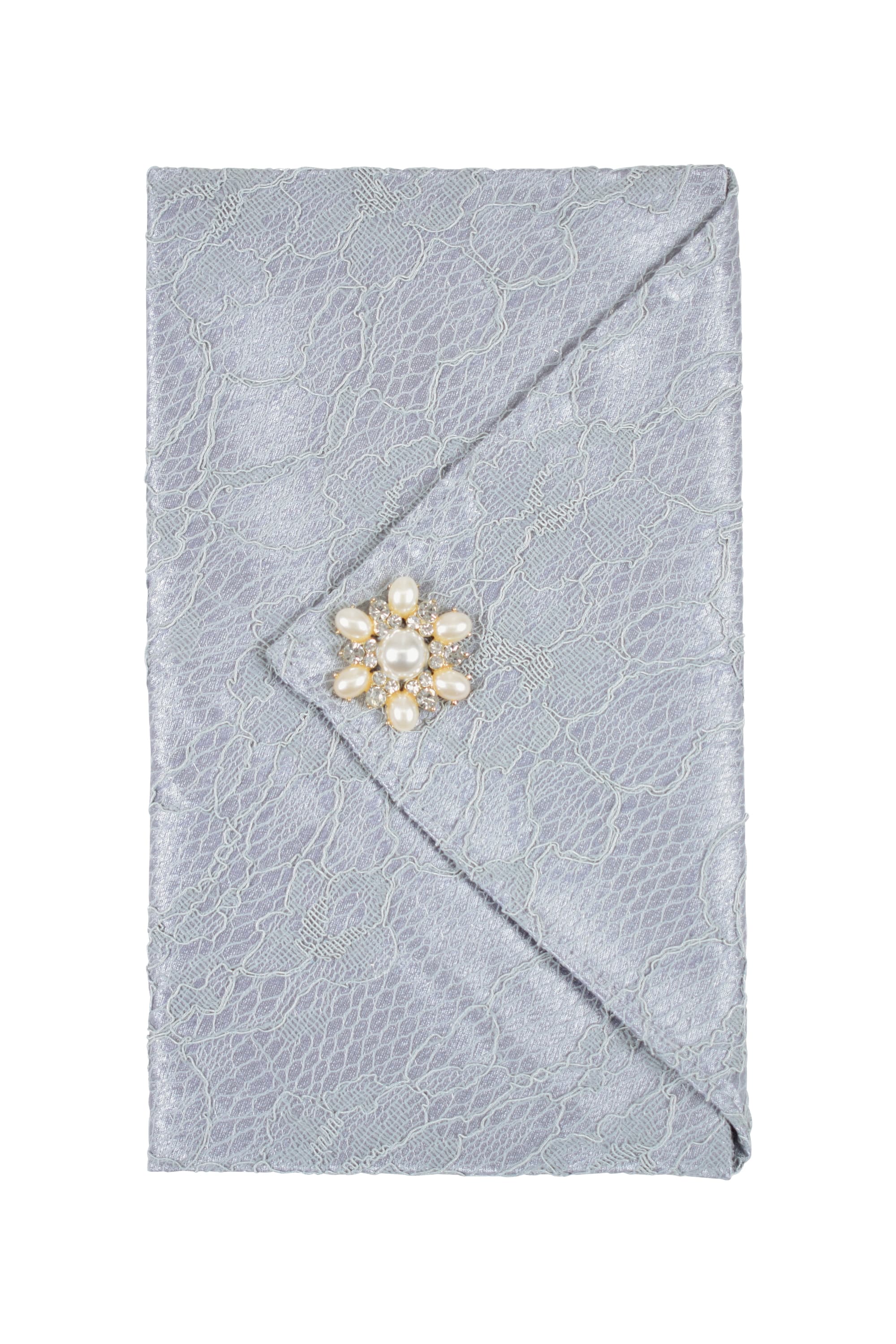 ビジュー付き花柄レースサックスブルー袱紗