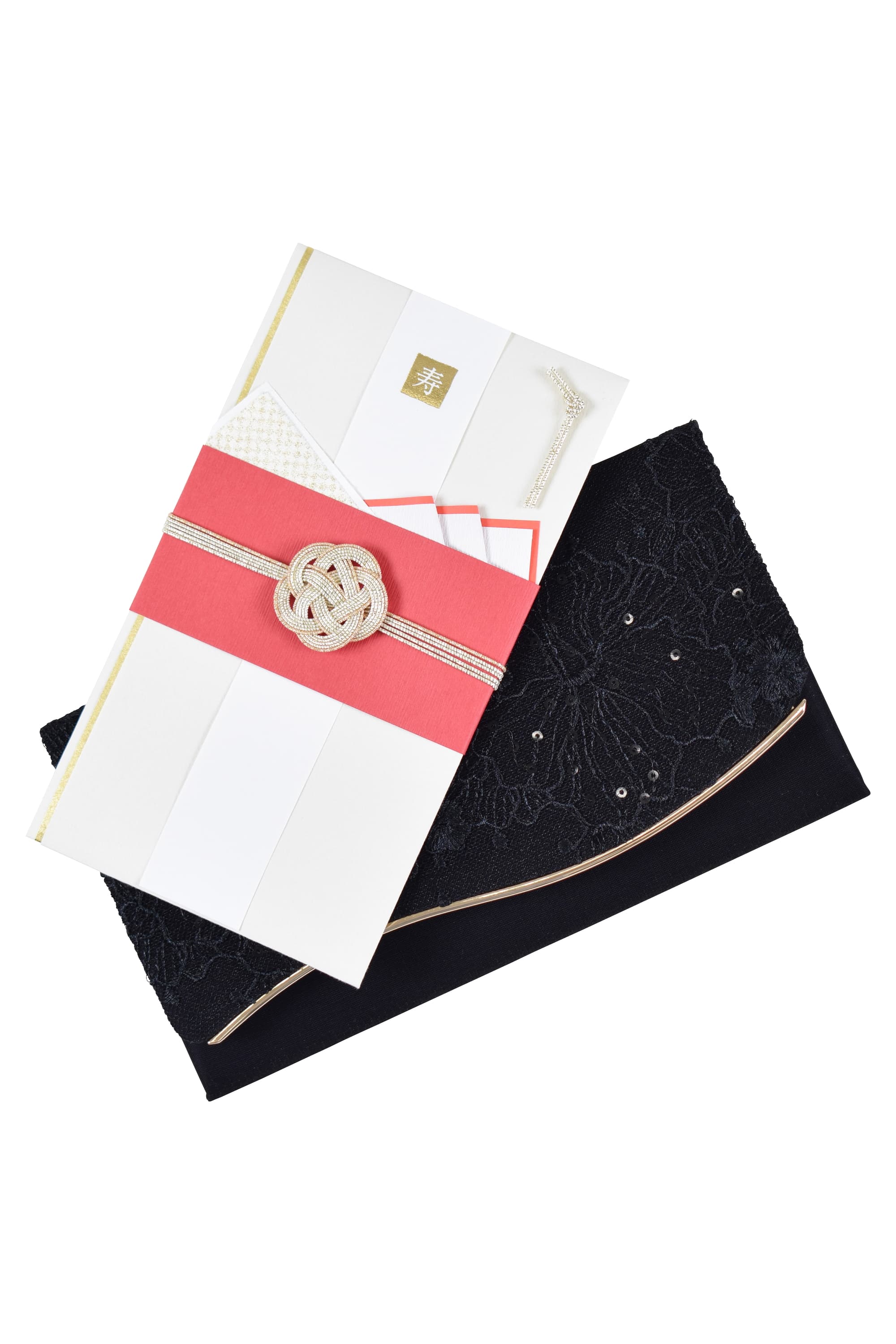 ウェーブライン刺繍レースブラック袱紗