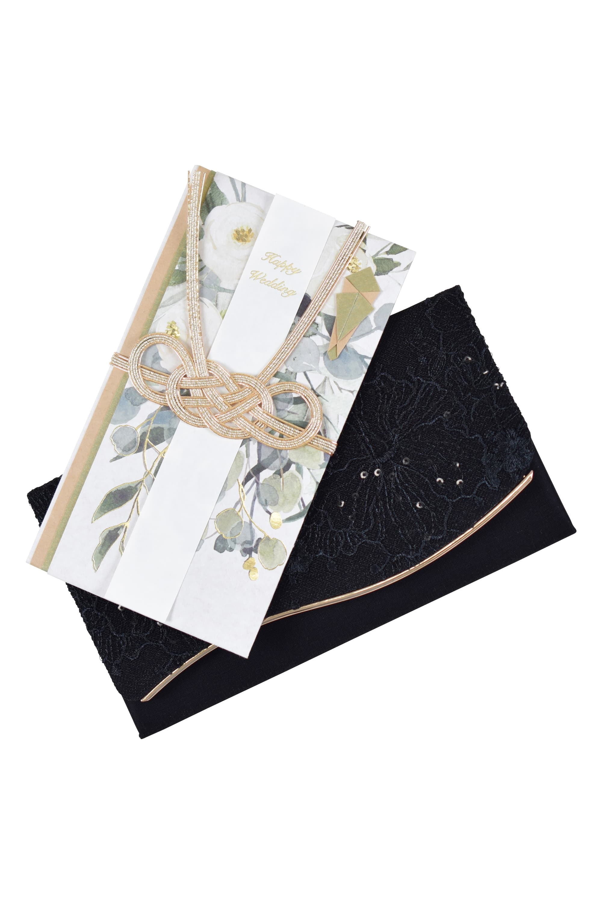 ウェーブライン刺繍レースブラック袱紗