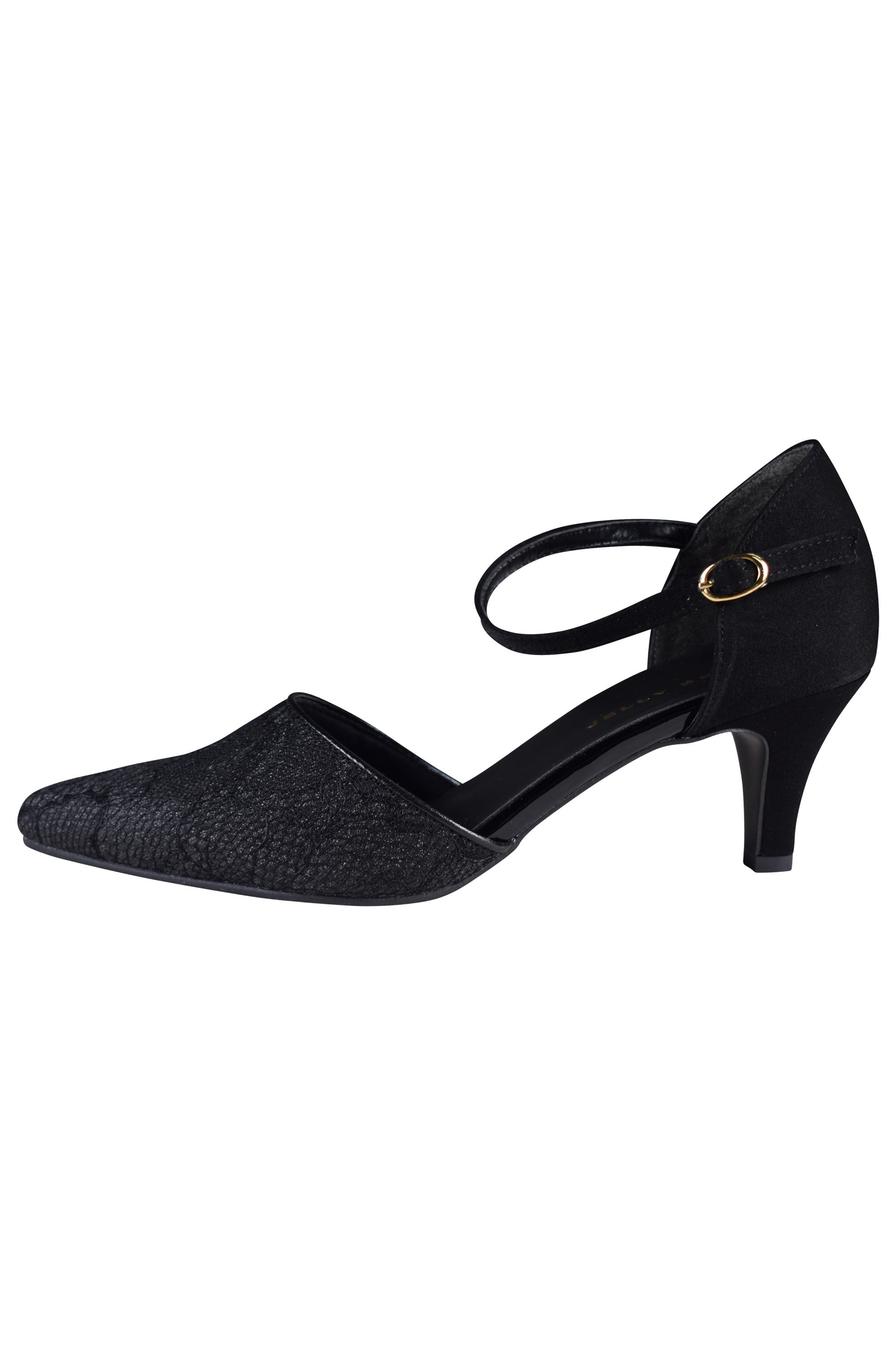 ストラップ付きレースブラックパンプス