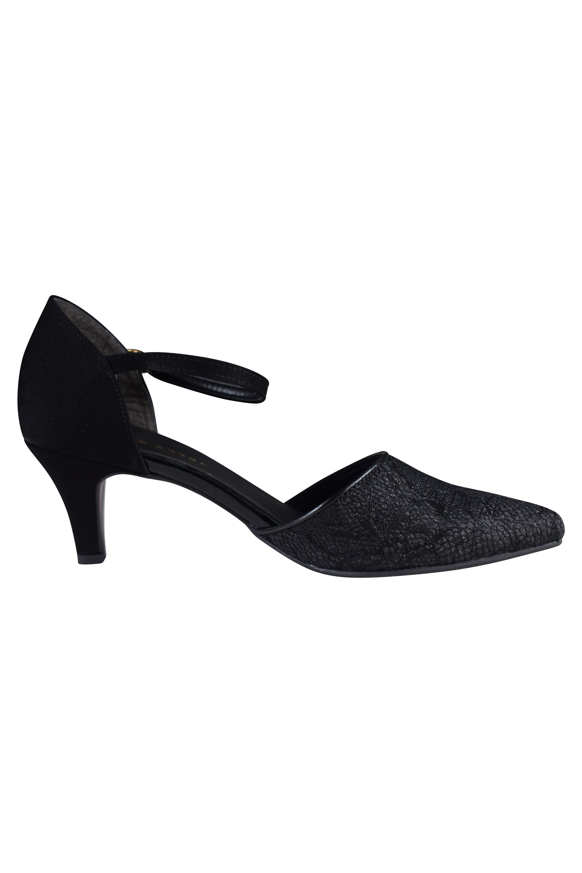 ストラップ付きレースブラックパンプス