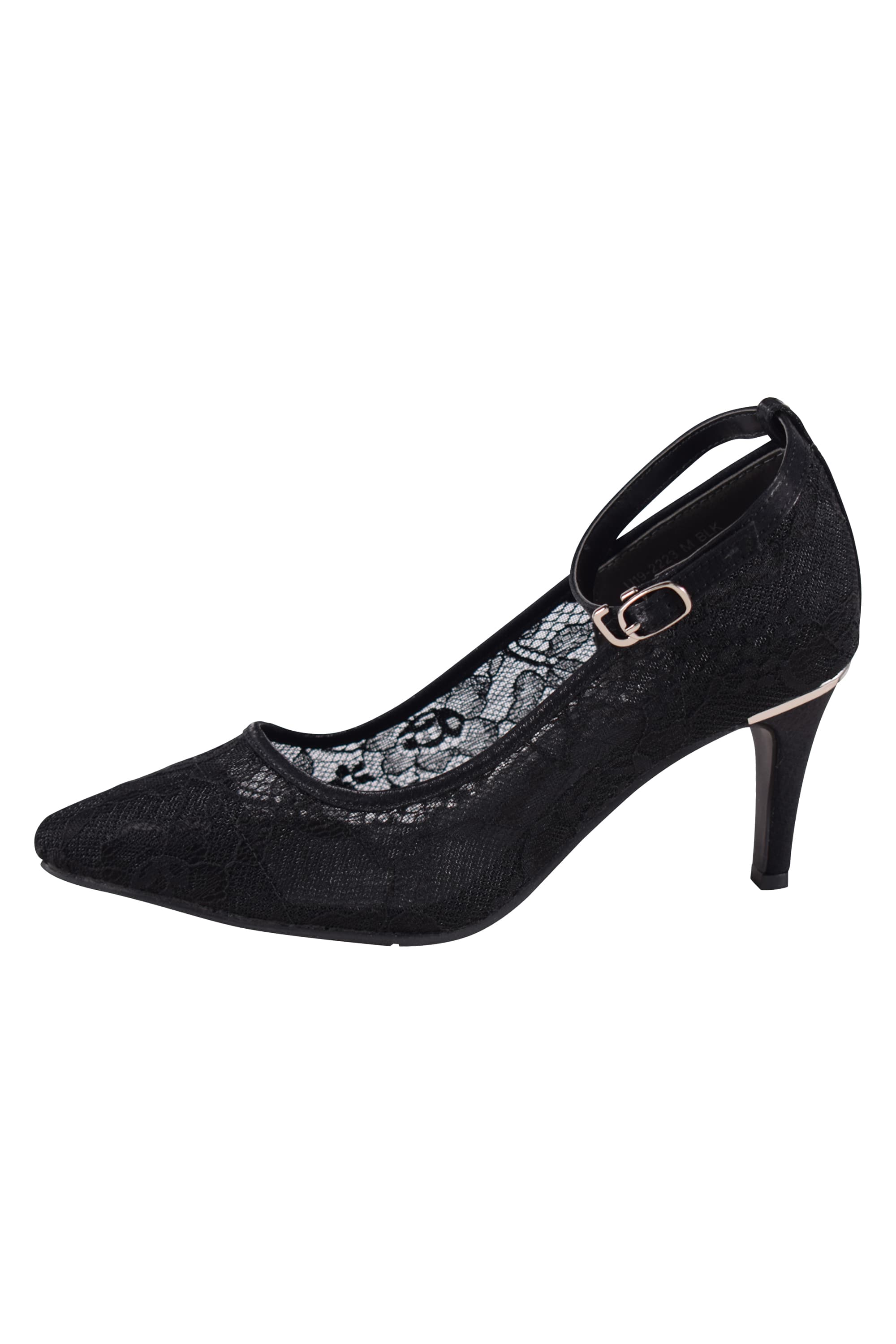 HELENA AVENUE ブラック フラワーパンプス Luceat ストラップ付きフラワー総レースブラックパンプス (M〜L
