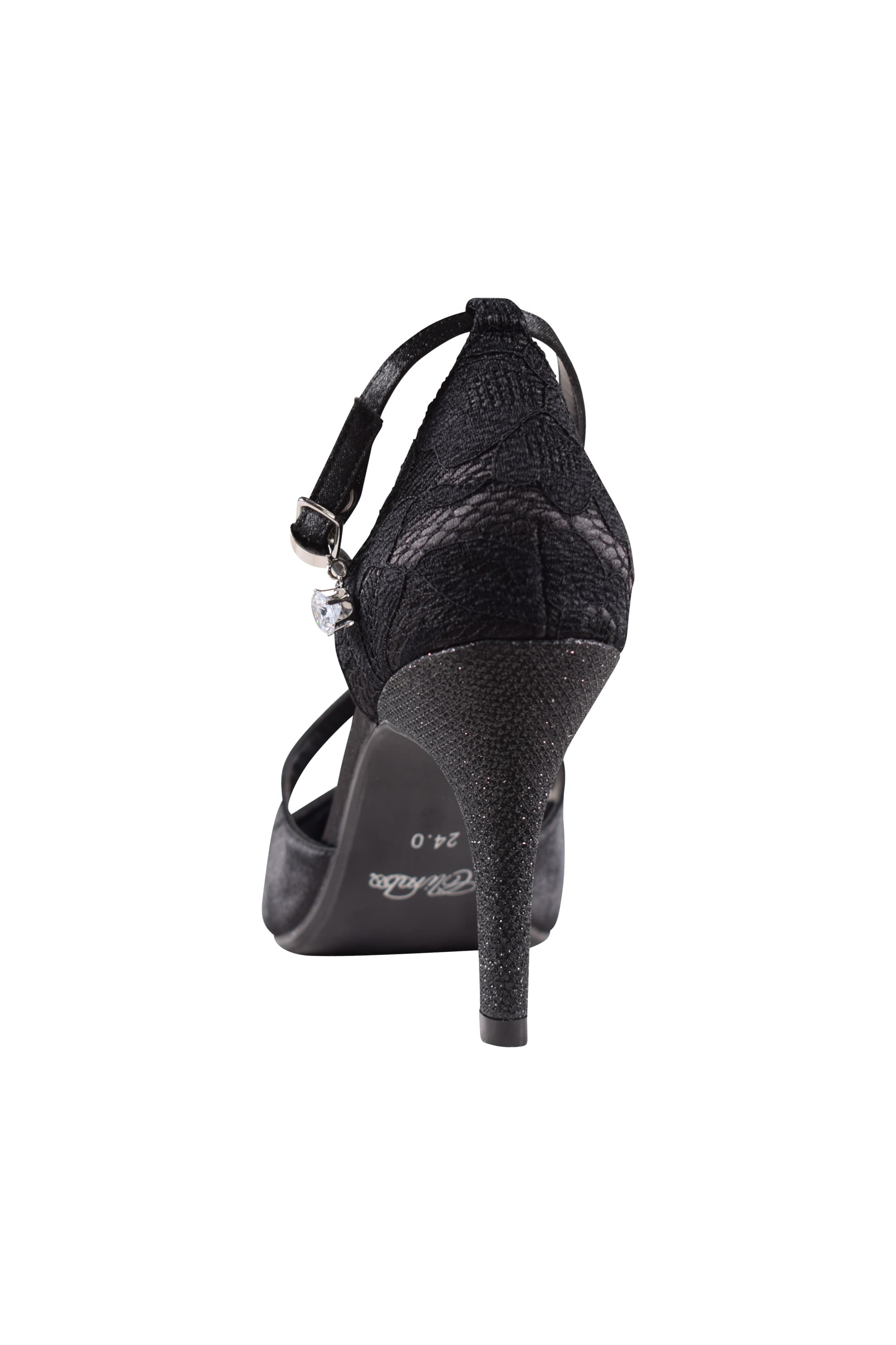 チャーム付きクロスストラップブラックパンプス