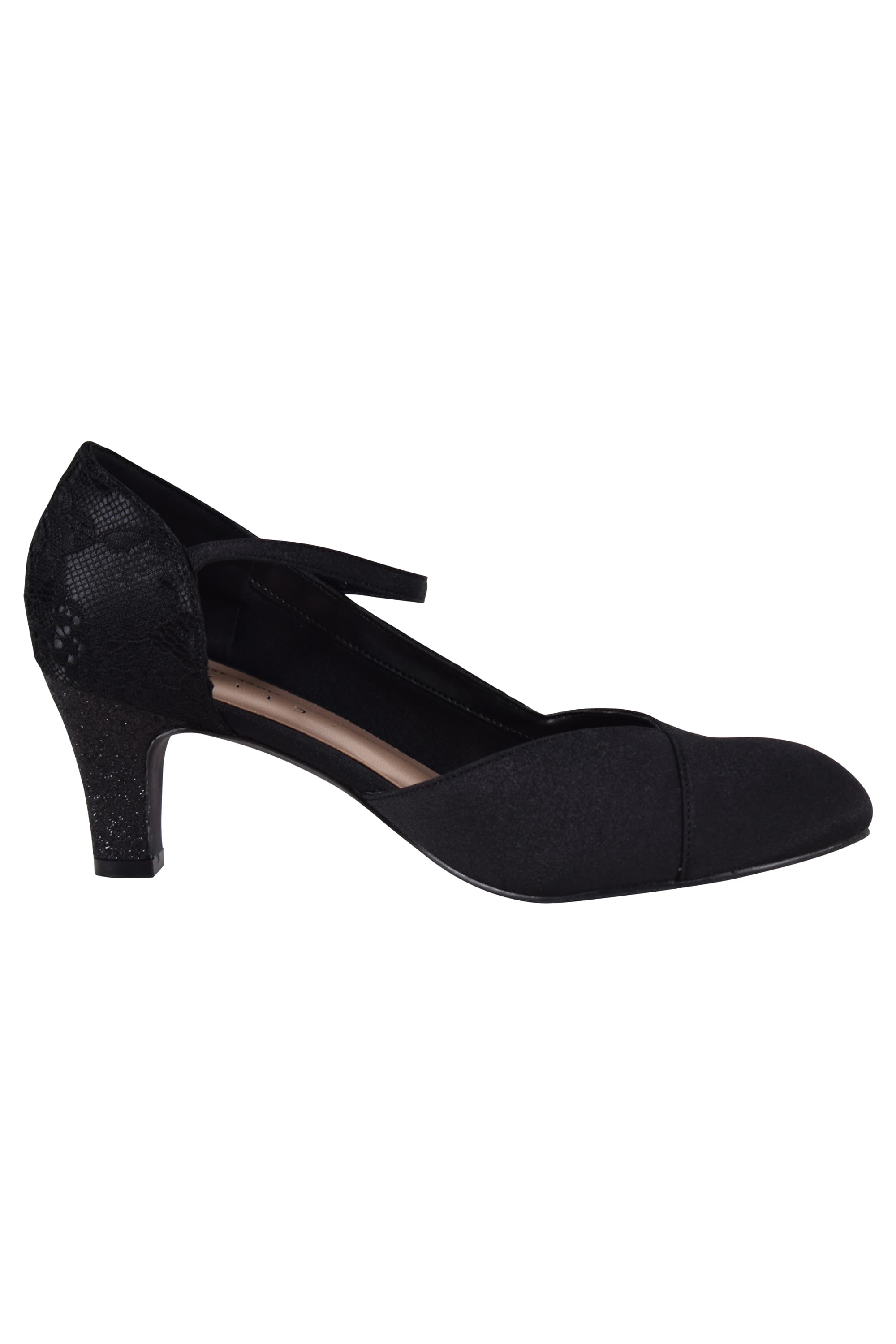 Vカットチャーム付きブラックパンプス