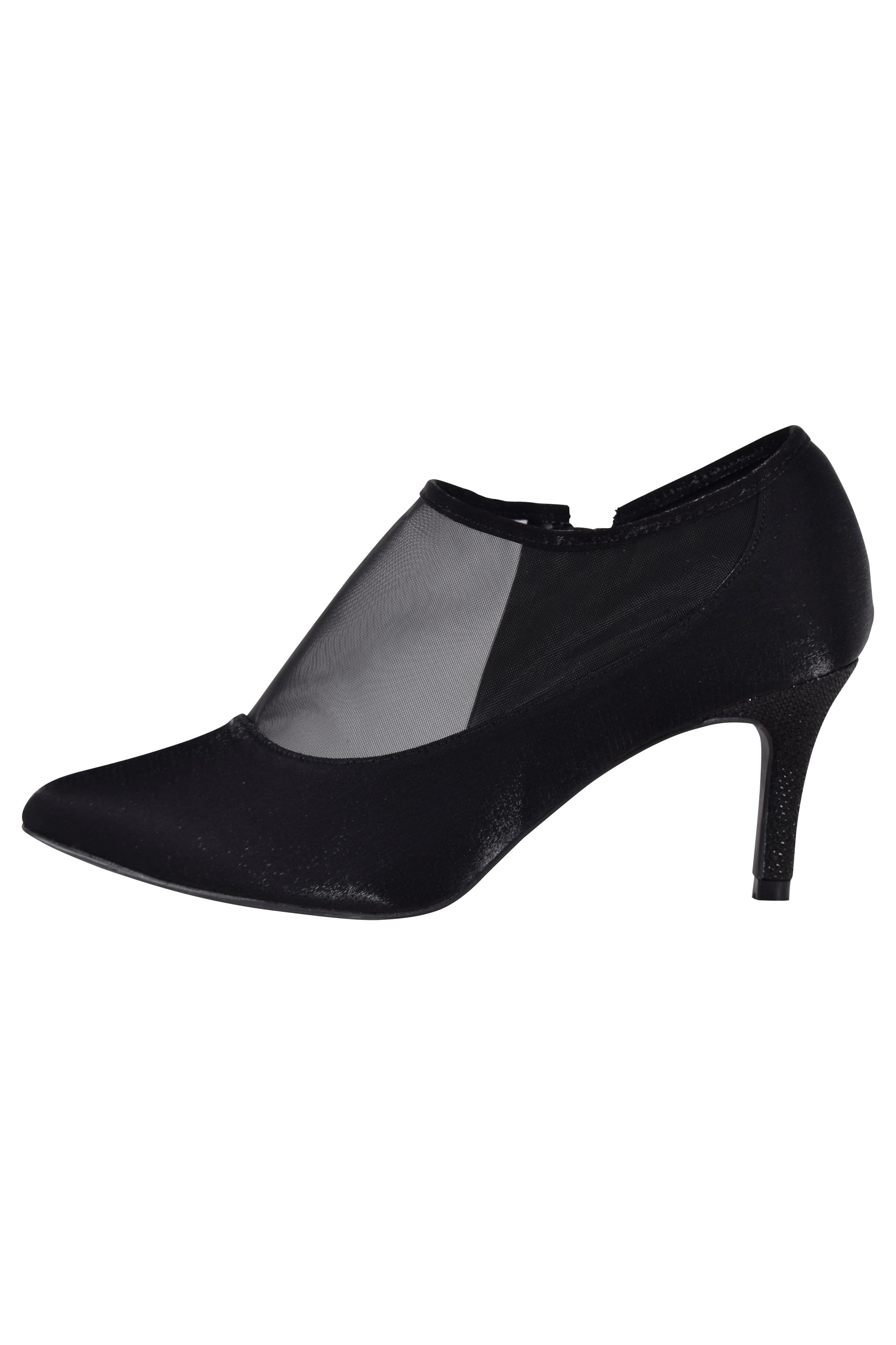 サテン切り替えシアーブラックブーツ