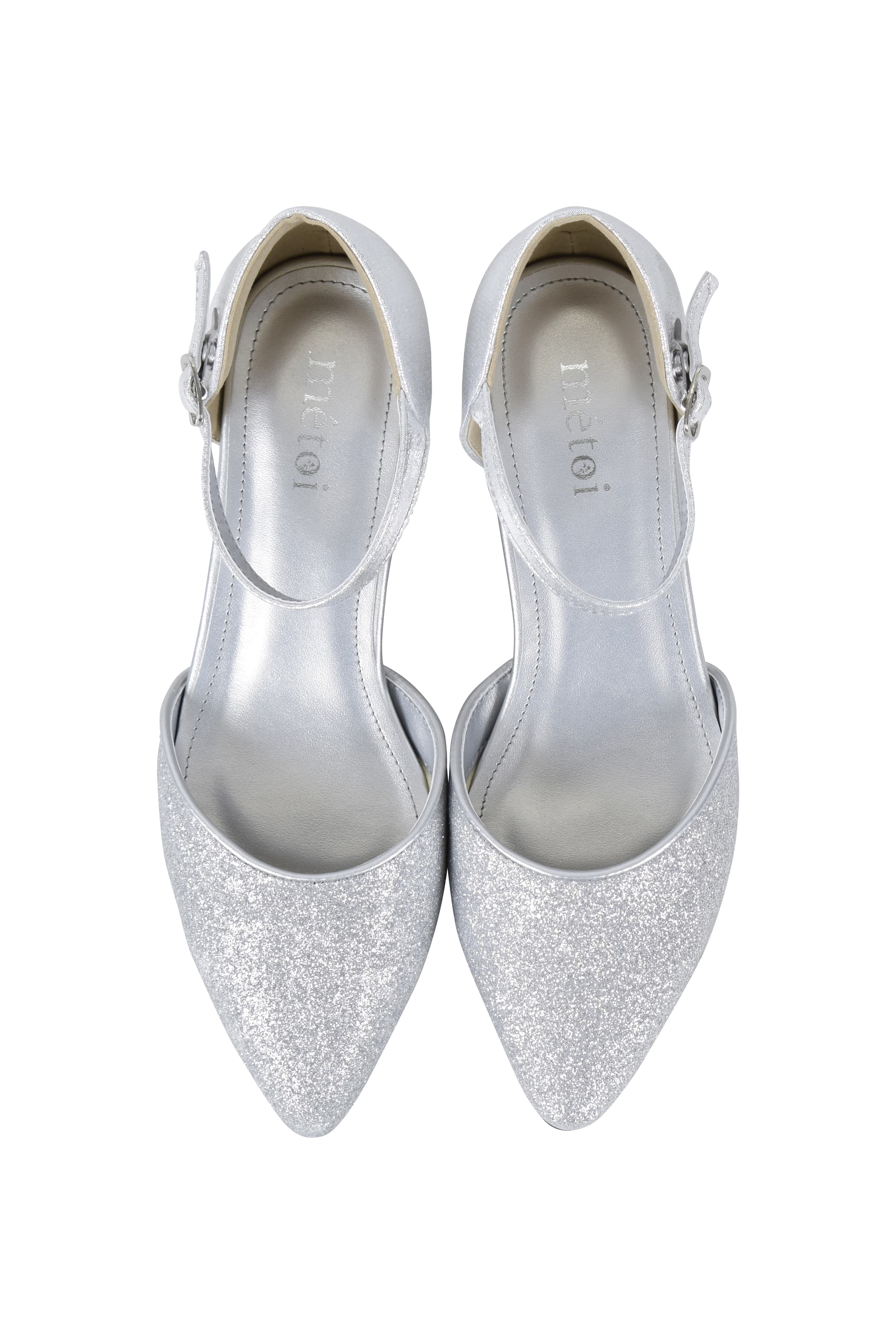 ラメ×チャンキーヒールシルバーパンプス