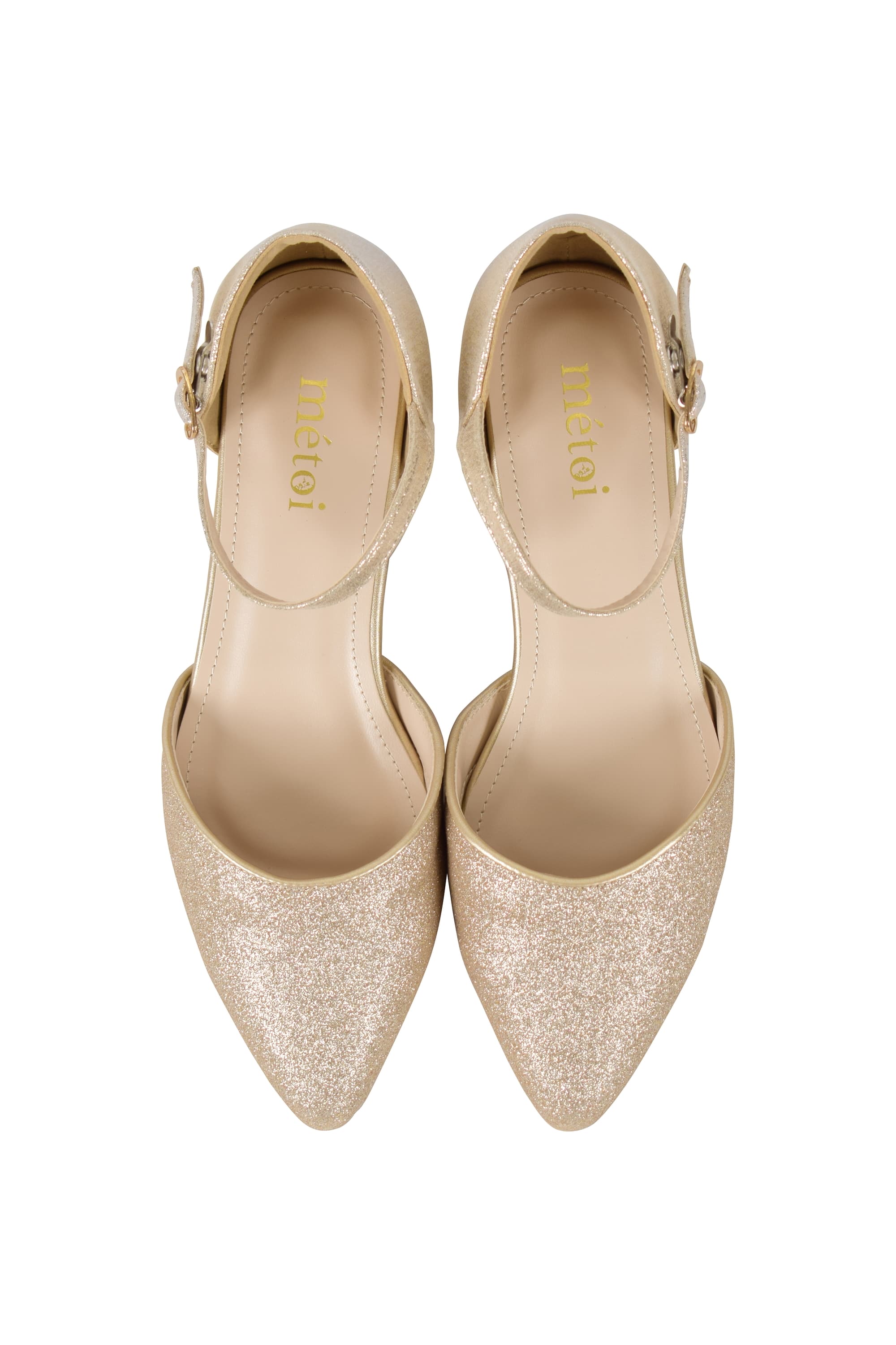 ラメ×チャンキーヒールベージュパンプス