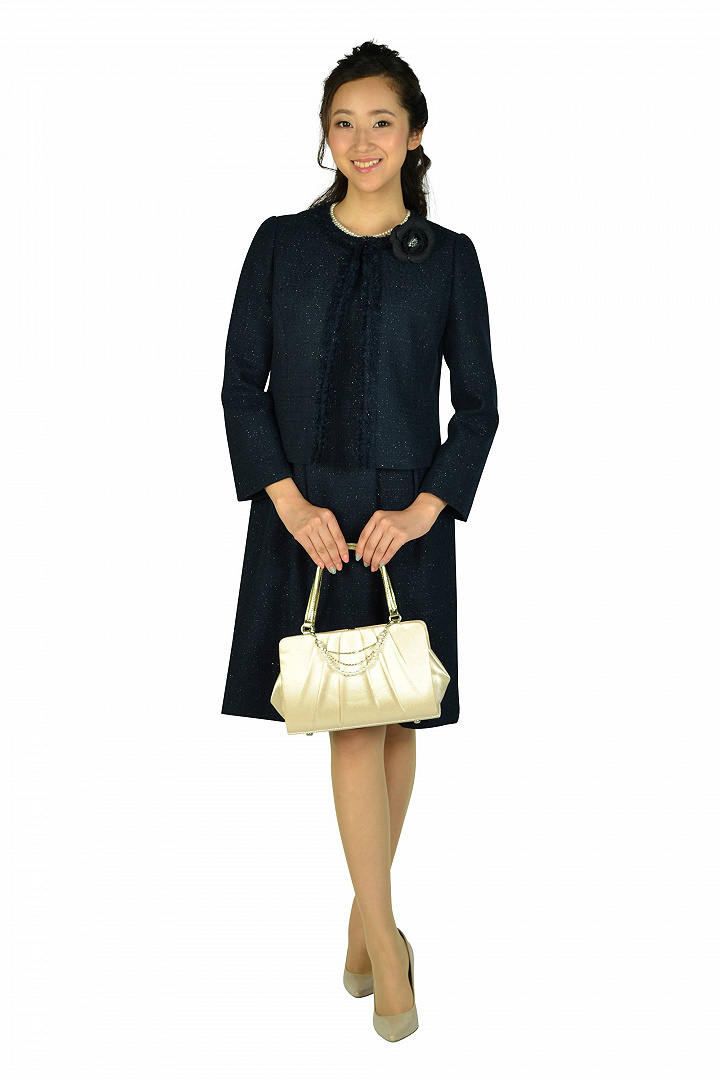 ゴールド糸ツイードネイビーワンピースセット