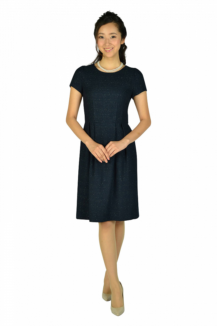 ゴールド糸ツイードネイビーワンピースセット