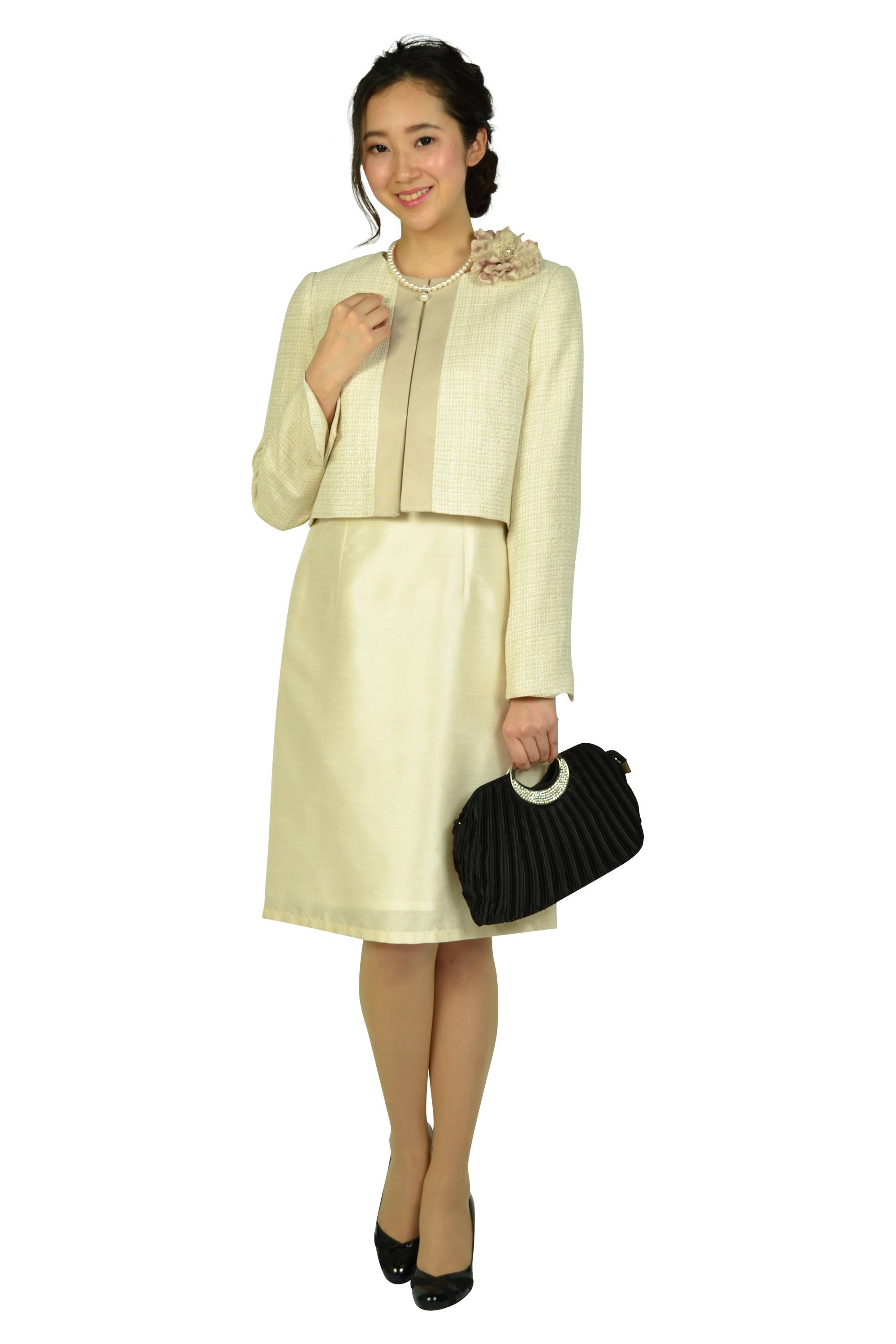 異素材MIXアイボリーワンピースセット