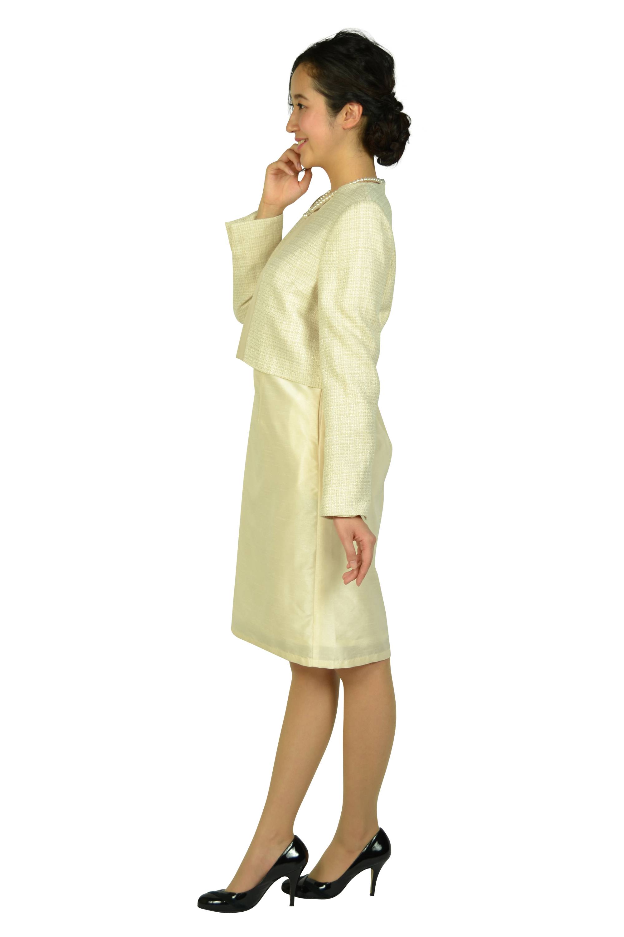 異素材MIXアイボリーワンピースセット