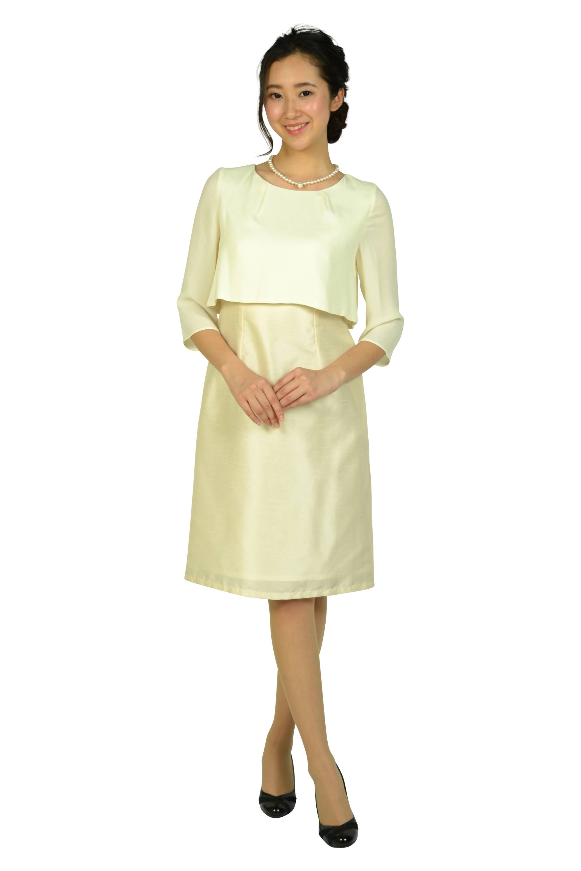 異素材MIXアイボリーワンピースセット