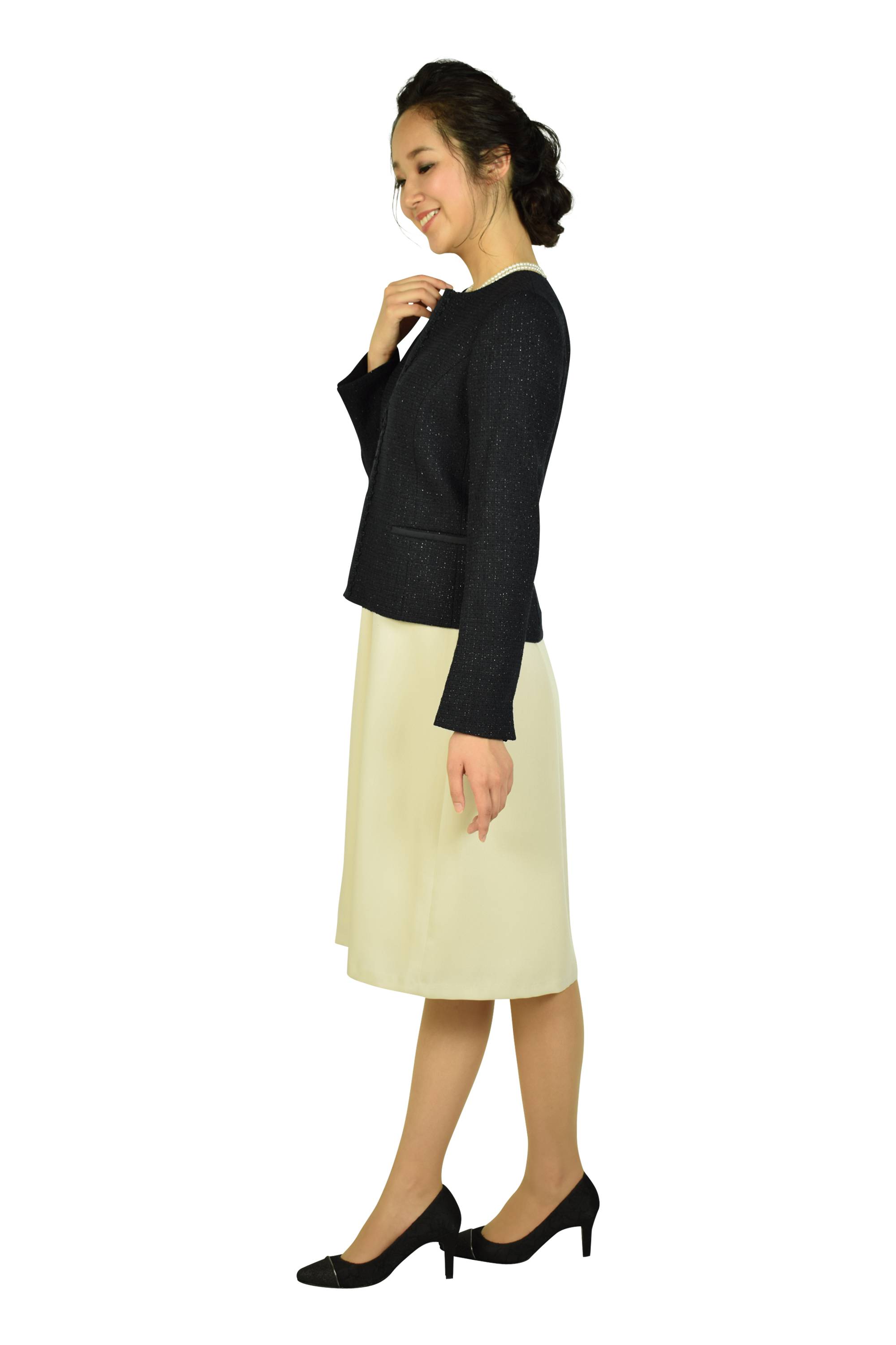 ベージュ×ネイビーセレモニーワンピースセット