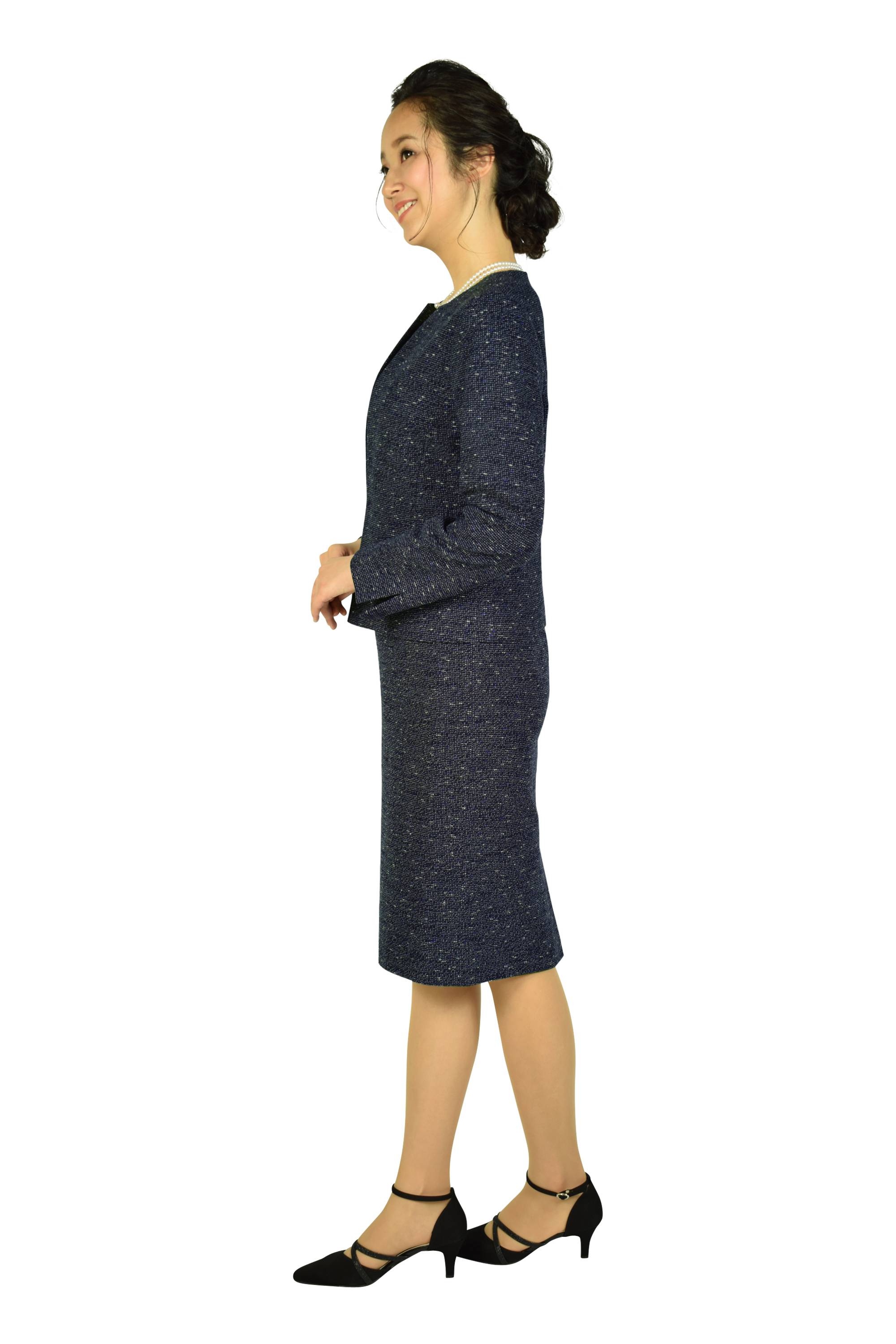 UNTITLED ツイード×シフォンネイビーセレモニーワンピースセット (M