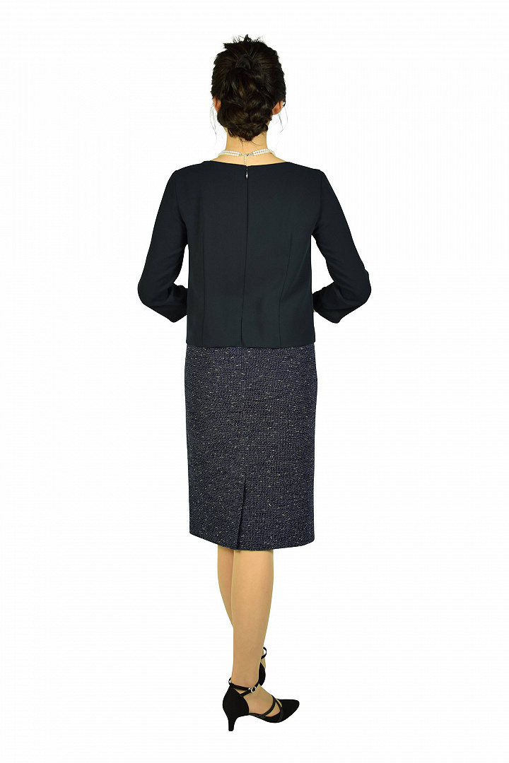 ツイード×シフォンネイビーセレモニーワンピースセット